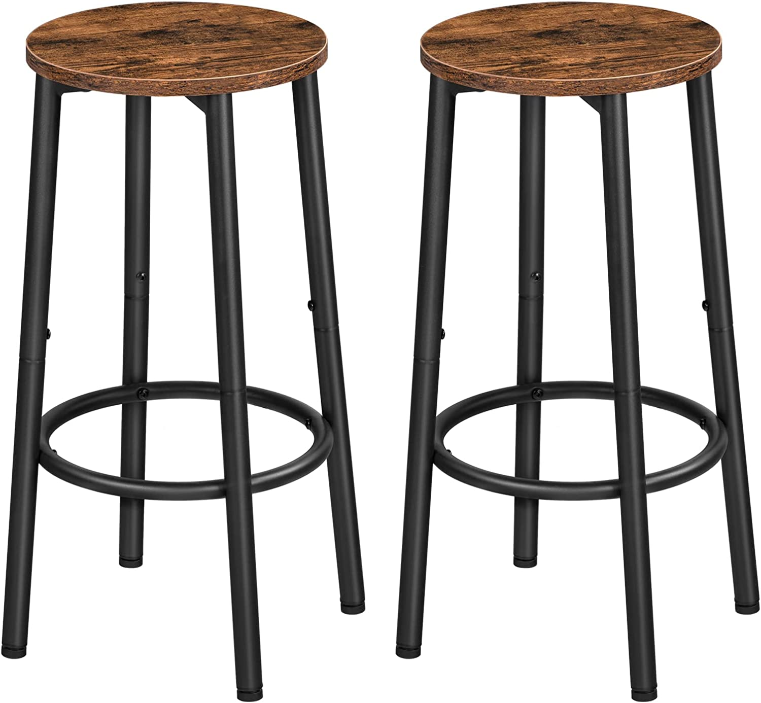 HOOBRO Bar Stools, Set of 2 Bar Chairs, Kitchen round Height Bar Stools with Footrest, Dining Chair, Sturdy Steel Frame, for Dining Room, Kitchen, Party, Easy Assembly,Rustic Brown BF03BY01 image number 4