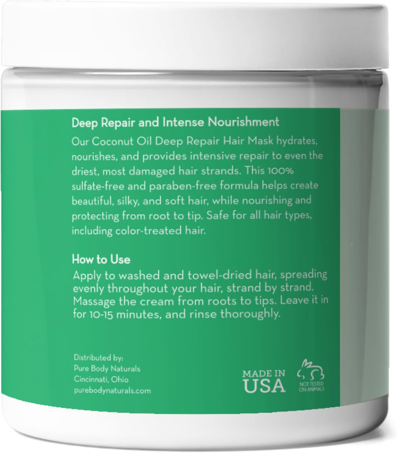 Pure Body Naturals Sulfate-Free Organic Coconut Oil Hair Treatment Mask 8.8 Oz