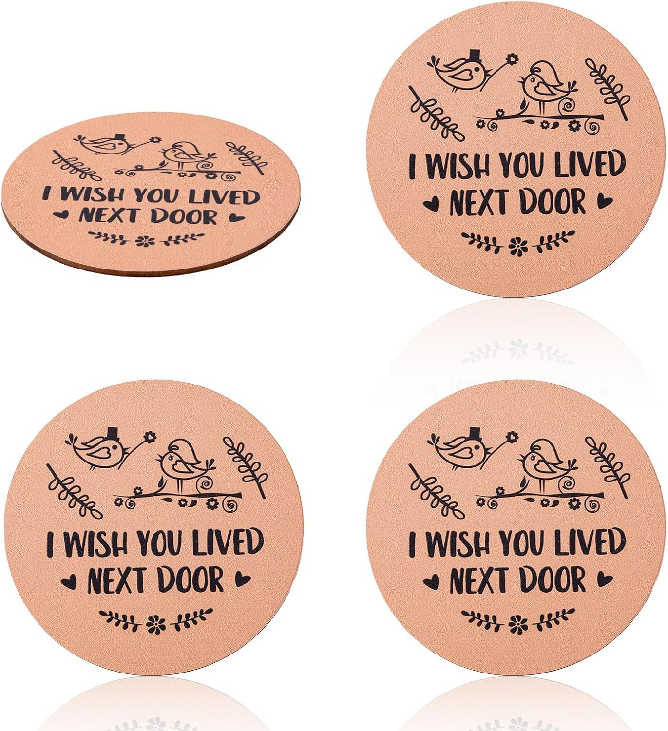 4Pcs Wooden Coasters, 10Cm round Coasters I Wish You Lived Next Door Gifts for Kinds of Cups Coffee Table Bar Home Office image number 5