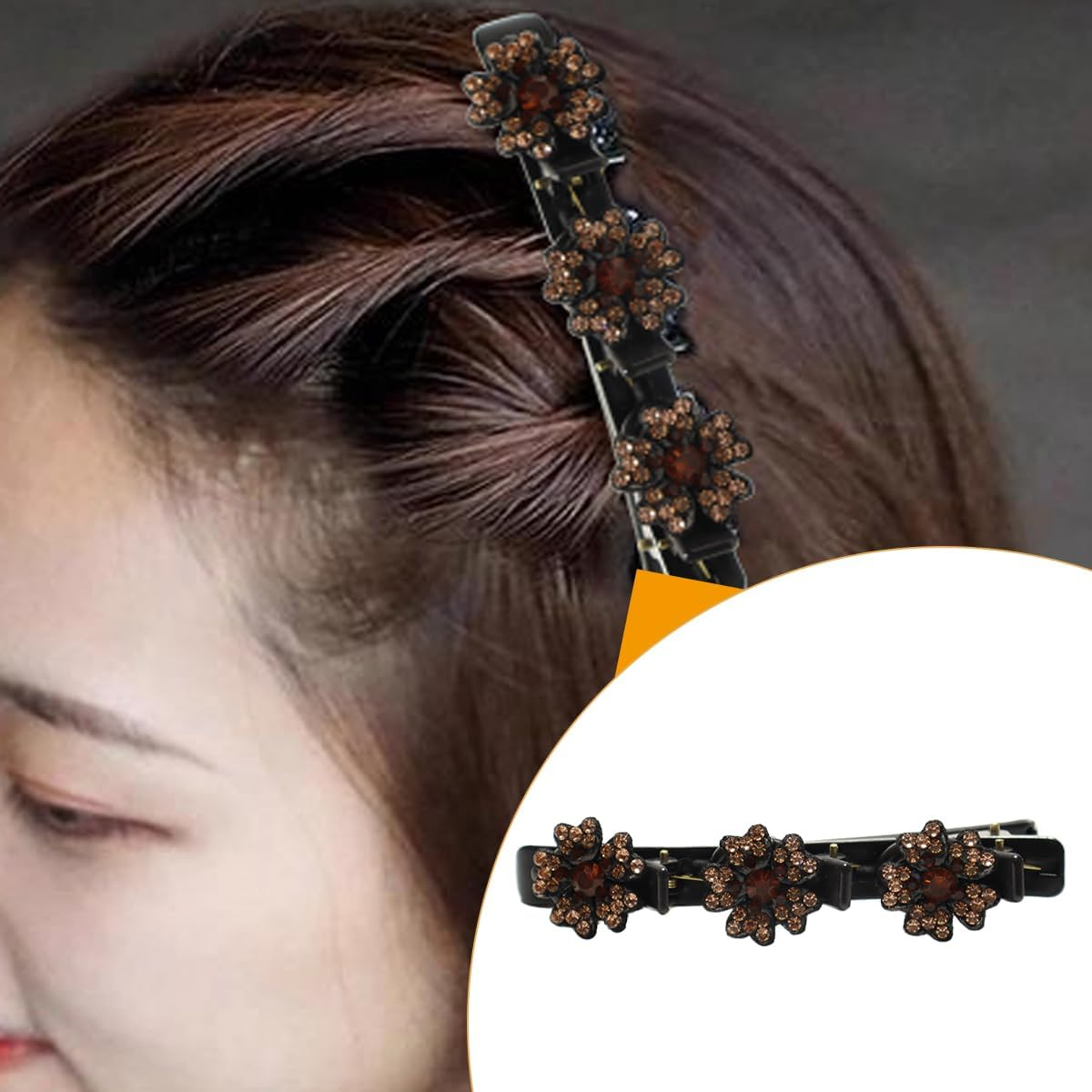Enwye 6 Pieces Braided Hair Clips with Sparkling Crystal Stones New Double Layer Braids Hair Accessories for Women and Girls image number 4