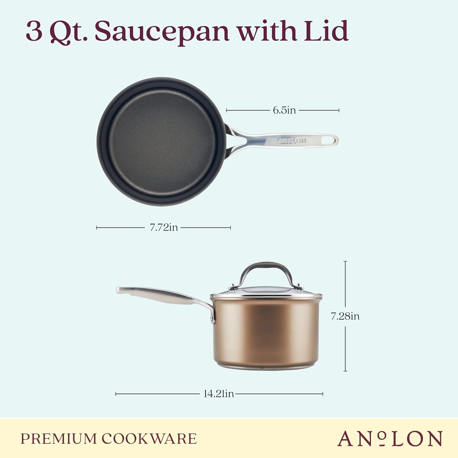 Anolon Ascend Hard Anodized Nonstick Sauce Pan/Saucepan and Lid - Good for All Stovetops (Gas, Glass Top, Electric & Induction), Dishwasher & Oven Safe with Stainless Steel Handle, 3 Quart - Bronze image number 4