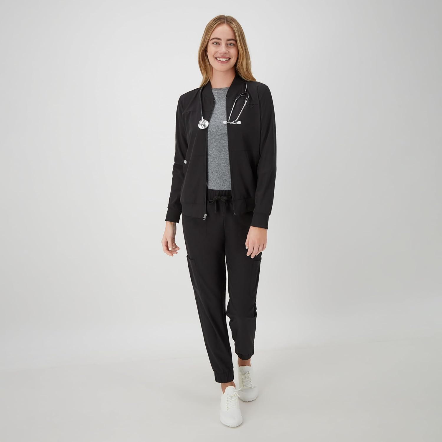 Hanes Women'S Scrubs Bomber Jacket, Zip-Up Healthcare Scrub Jacket for Women, Moisture Wicking image number 4