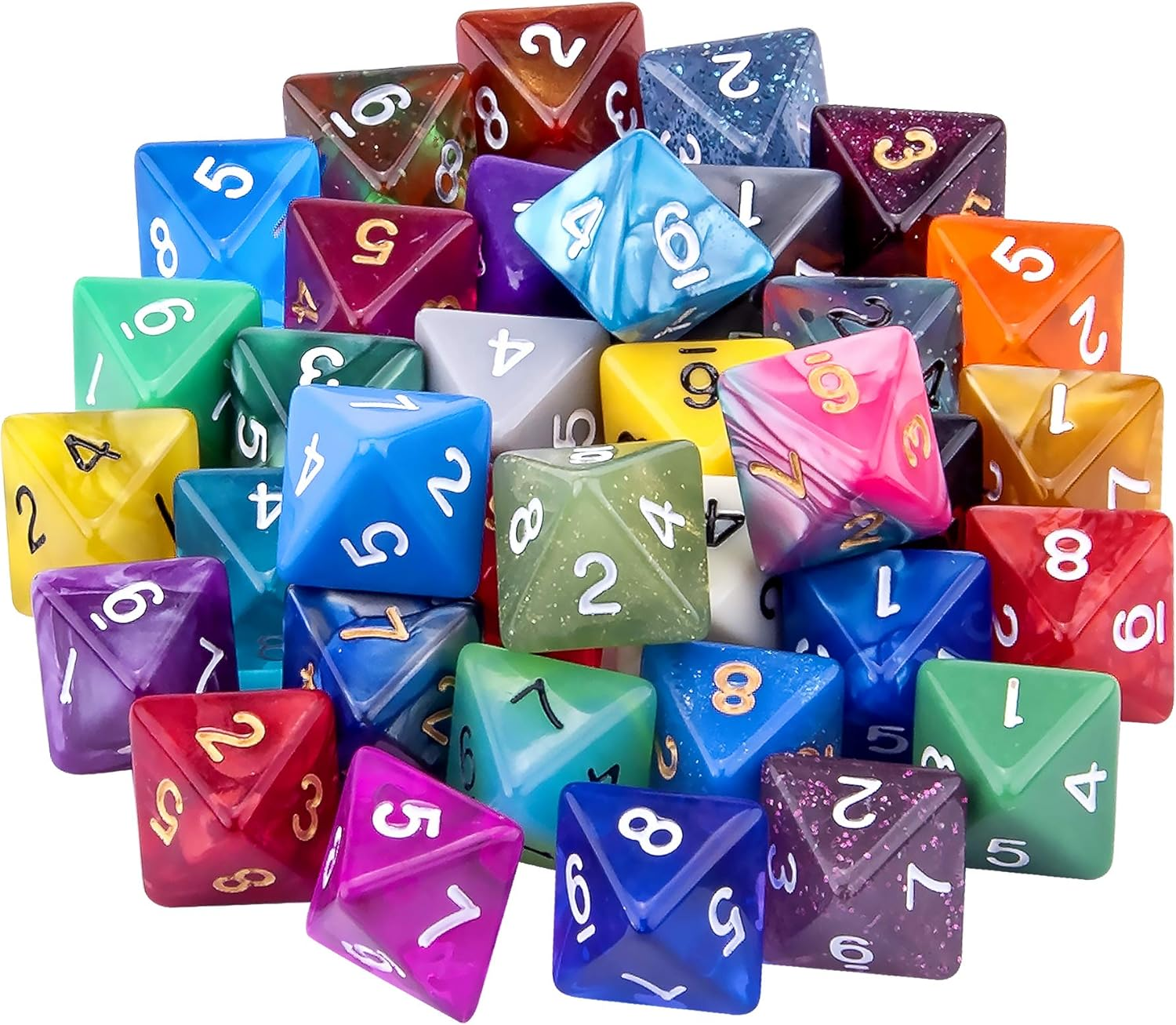 AUSTOR 35 Pieces Polyhedral Dice 8 Sided Game Dice Set Mixed Color D8 Dice Assortment with a Black Velvet Storage Bag for DND RPG MTG Table Games image number 4