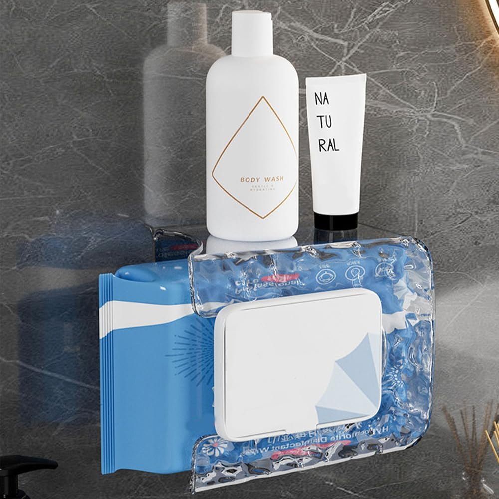 1PCS Kitchen Wipes Storage Box Wall Mount,Wipes Wall Holder,Refillable Wipes Container, Tissue Wipes Wall Holder for Bathroom Kitchen, Toilet Bathroom Wipes Holder (White) - White image number 2