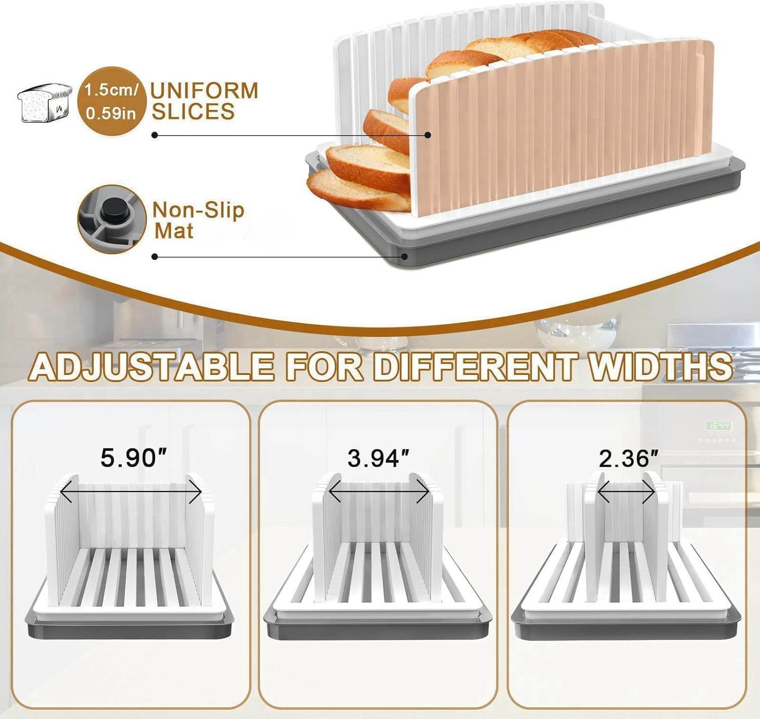 Bread Slicer for Homemade Bread,Adjustable Width Bread Slicing Guide,Foldable Compact Bread Cutting Slicer,With Crumb Tray,Suitability for Homemade Bread/Sourdough Bread/Bagels/Sandwich, Cakes image number 6