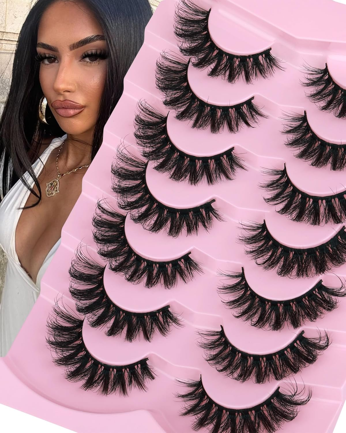 JIMIRE Mink Lashes Wispy Cat Eye Lashes Full 6D Volume False Eyelashes That Look like Extensions 16MM Thick Soft D-Curly Fake Lashes 7 Pairs Pack image number 2