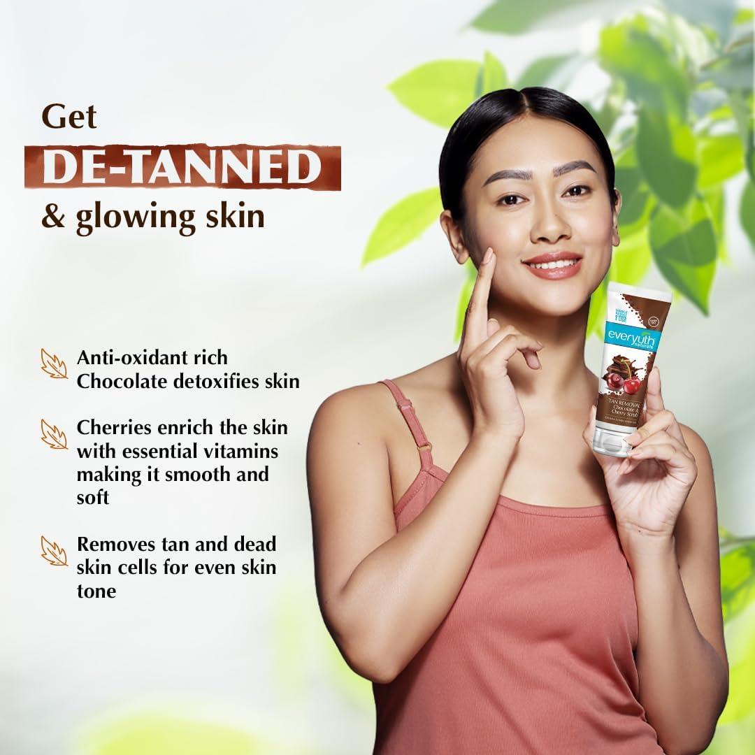 Everyuth Naturals Tan Removal Chocolate & Cherry Scrub|D Tan, Detoxify & Cleanse|Paraben Free| Antioxidant Choco & Multi-Vitamin Cherries|For Oily, Dry, Normal, Combination & Sensitive Skin - 100G