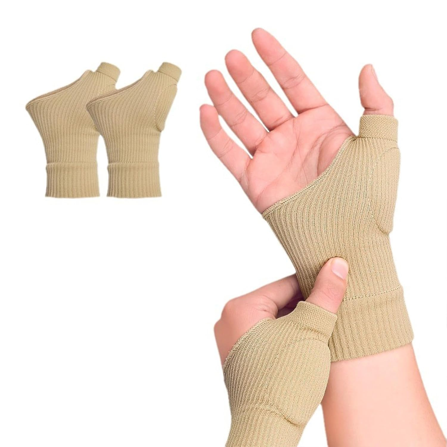 1 Pair Wrist Thumb Compression Gloves with Thumb Anti-Injury Pads, Thumb Support Brace Gloves, Wrist Support Brace Fingerless Gloves for Arthritis Joint Pain Tendonitis Sprains Pain Relieve (Black) image number 6