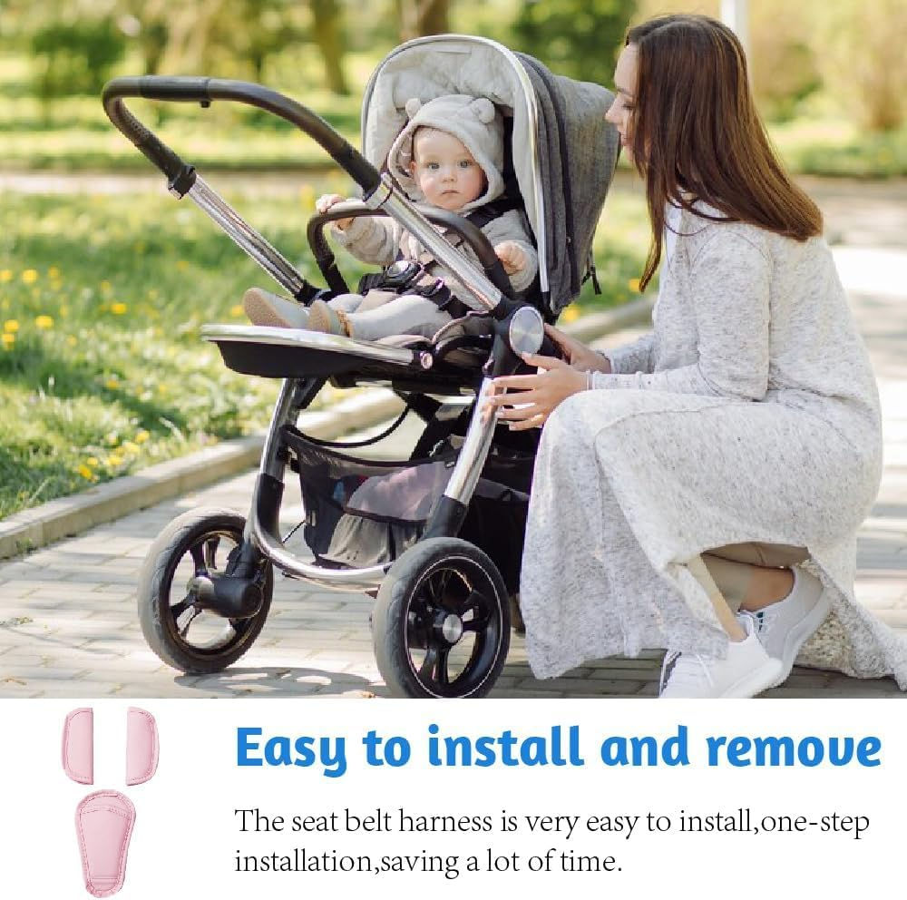 3 Pcs Baby Pads Shoulder Strap and Crotch Cover Set, Soft Car Seat Belt Cover Pad for All Car Seats (Grey) image number 3