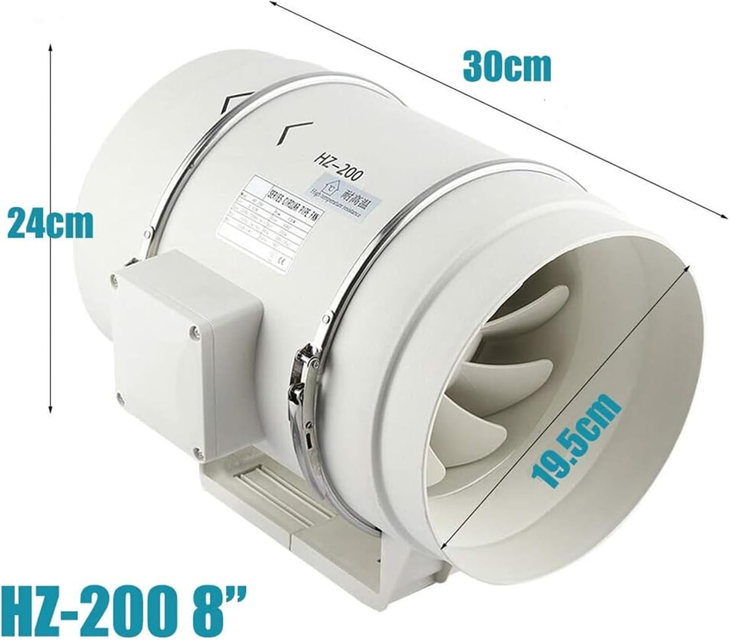 8" Inline Duct Fan Pre-Wired Exhaust Fan,Ventilation Fan Hydroponic Inline Exhaust Industrial Vent Silent Fan Extractor Duct for Grow Tents/Hydroponics/Booster Smoke Moving White Immutable Speed
