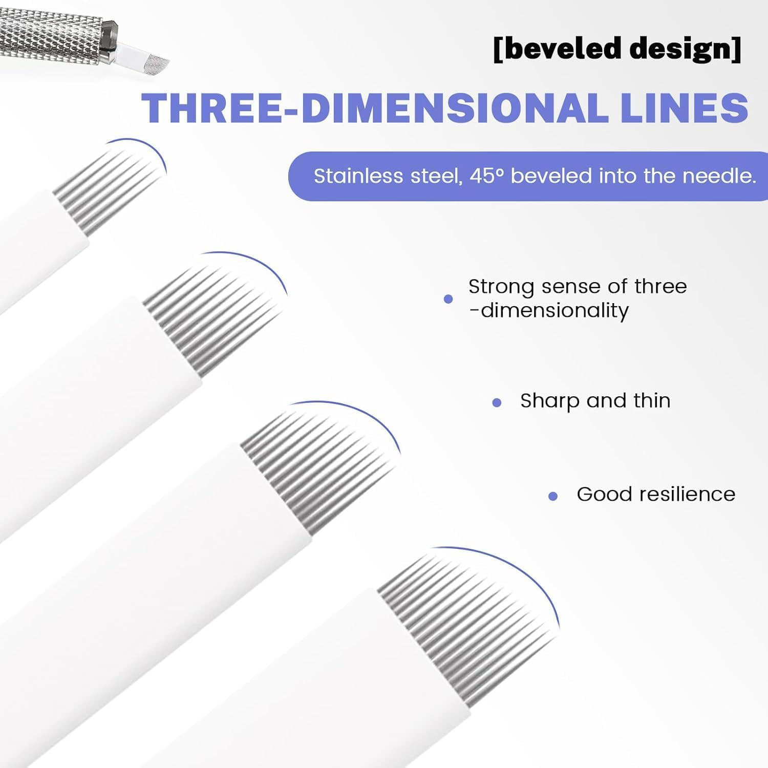 Microblading Sloped Needles White, 51 Pieces White Microblading Blades Needles, Eyebrow Microblade Sloped Needles,Eyebrow Microblade Needles for Makeup image number 3