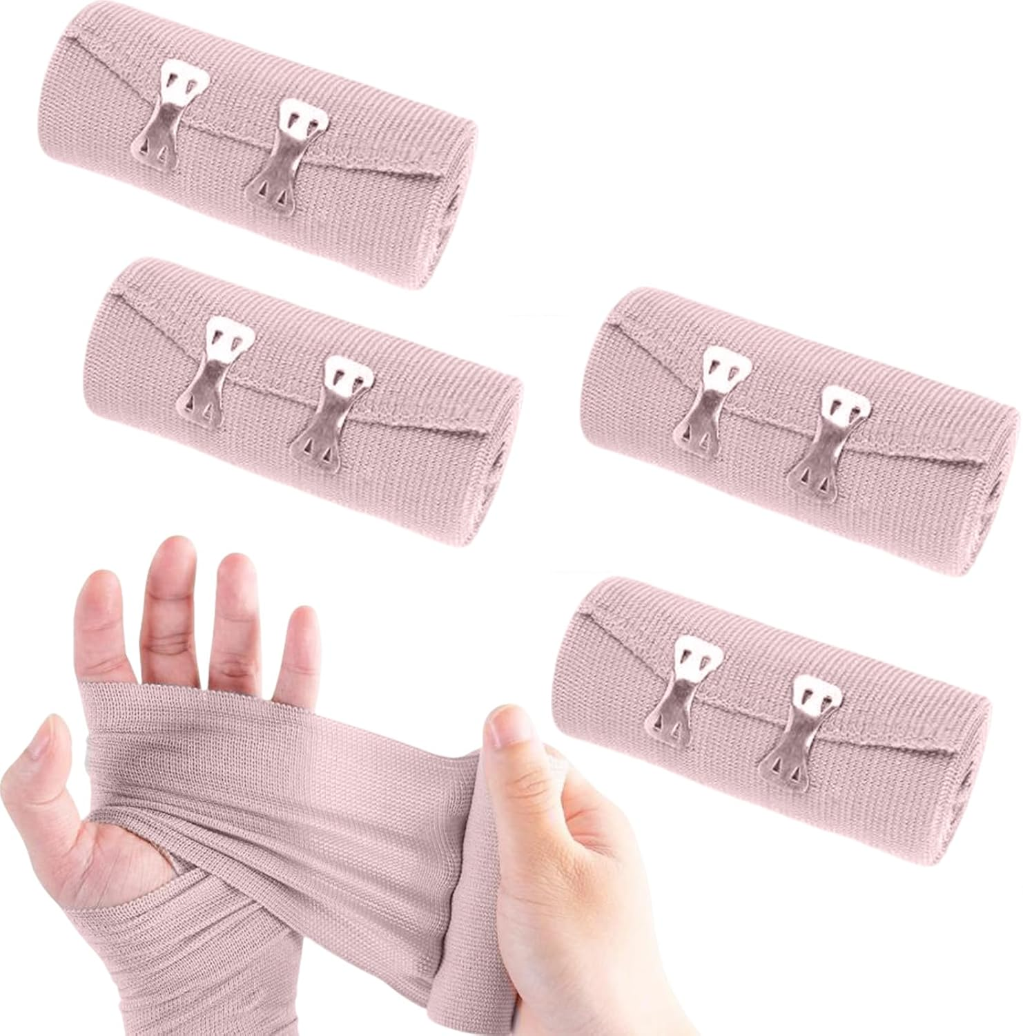 4 Pcs Compression Bandage Wrap 10CM X 4.5M, Breathable Elastic Sport Support Bandage Wrap for Knee, Ankle, Wrist, Legs & Arms - Ideal for Athletes & Injury Recovery image number 2