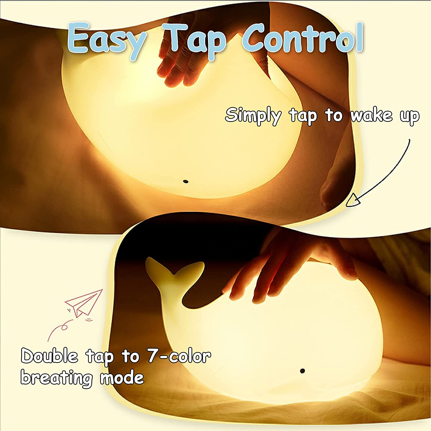 Tripro Whale Silicone Nursery Night Light Room Decor Desk Lamp Toys,Bedroom Decorations Gifts for Toddlers,Girls,Baby,Kids,Teens image number 3