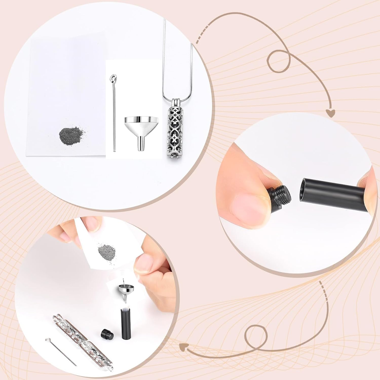 Cylinder Cremation Necklace for Pet Ashes, Black Urn Necklace for Dog/Cat Pet, Stainless Steel Keepsake Jewelry Gifts - Rose Gold-Plated image number 4