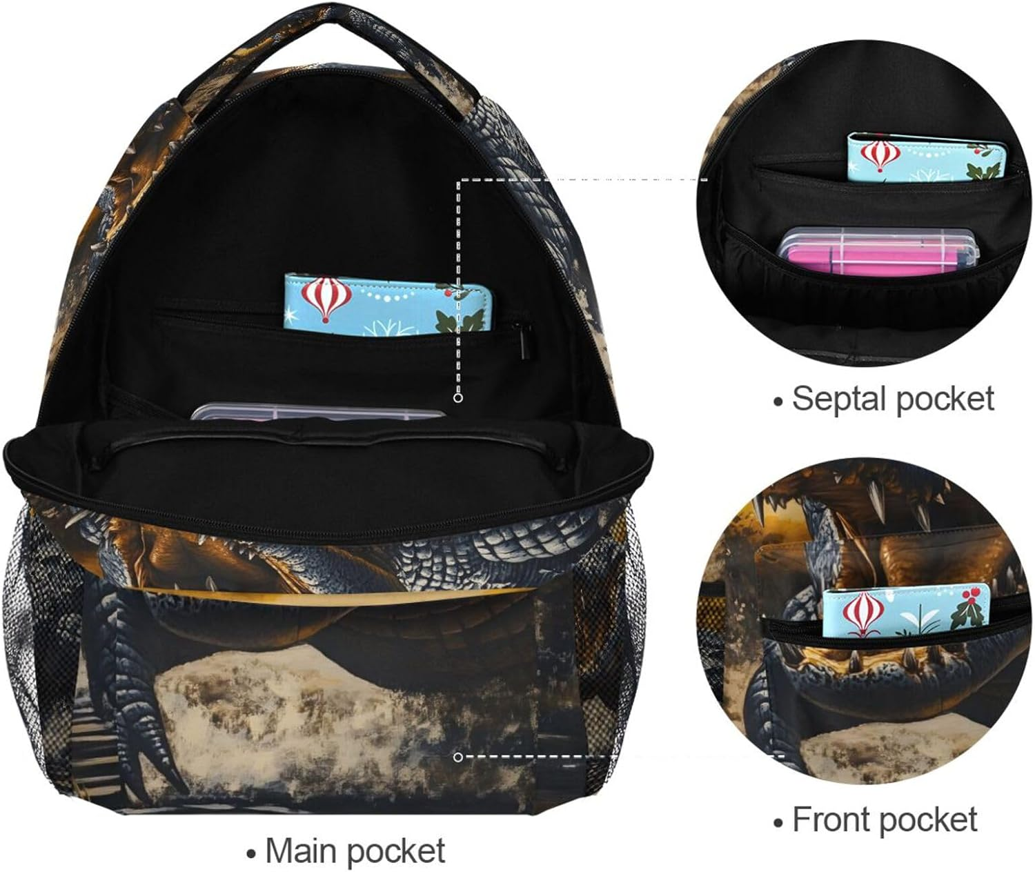 WOIWB Vintage Crocodile Kid'S School Backpack for Girls Boys, Bookbag Hiking Backpacks Small Size image number 1