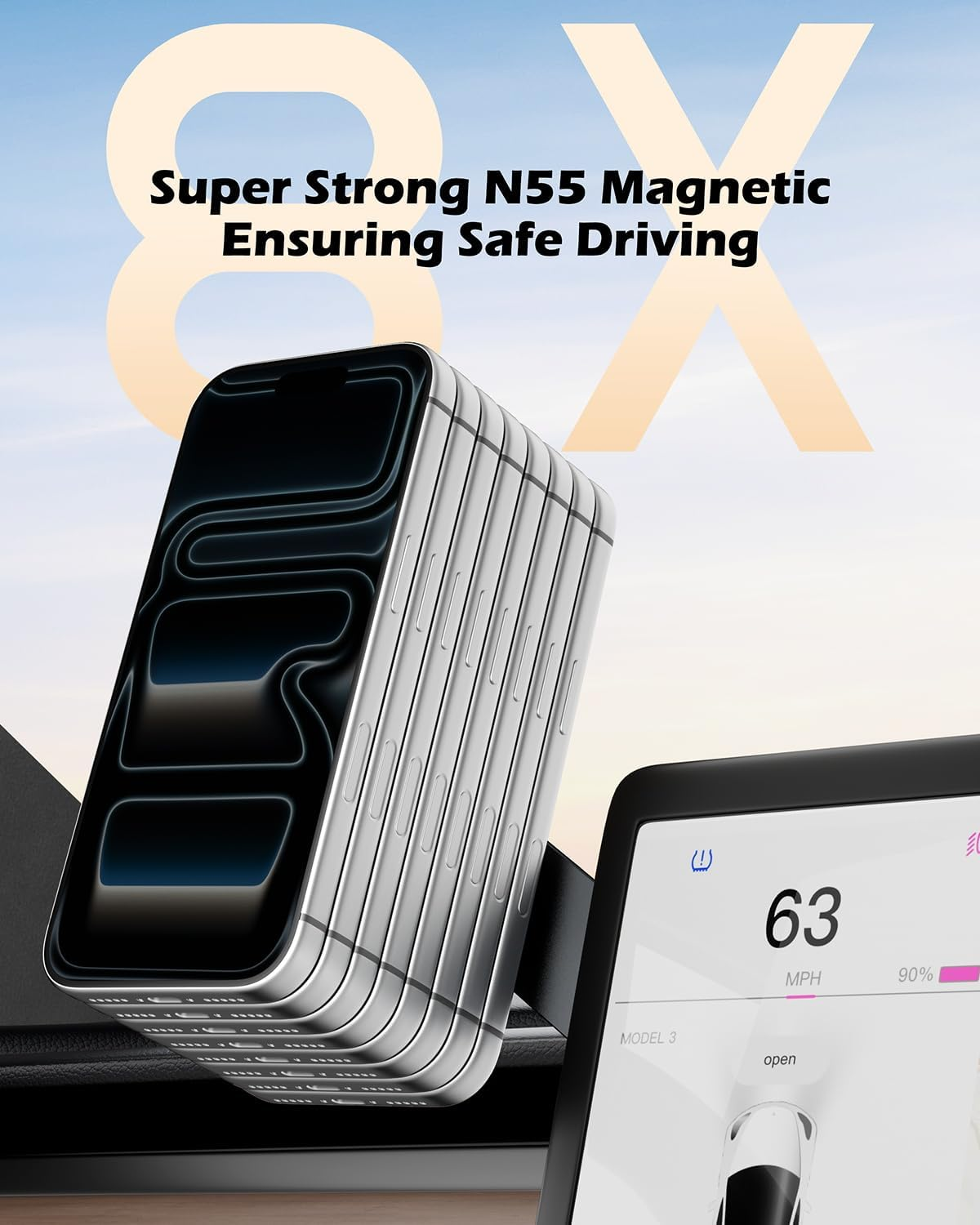 Cloudvalley Tesla Model 3/Y Phone Mount, Magnetic Car Metal Holder with Strong Magnet Power, [Foldable & Extendable Hidden Design]Tesla Screen Stand for 3/Y/S/X/Cybertruck, Designed for Magsafe Iphone image number 2