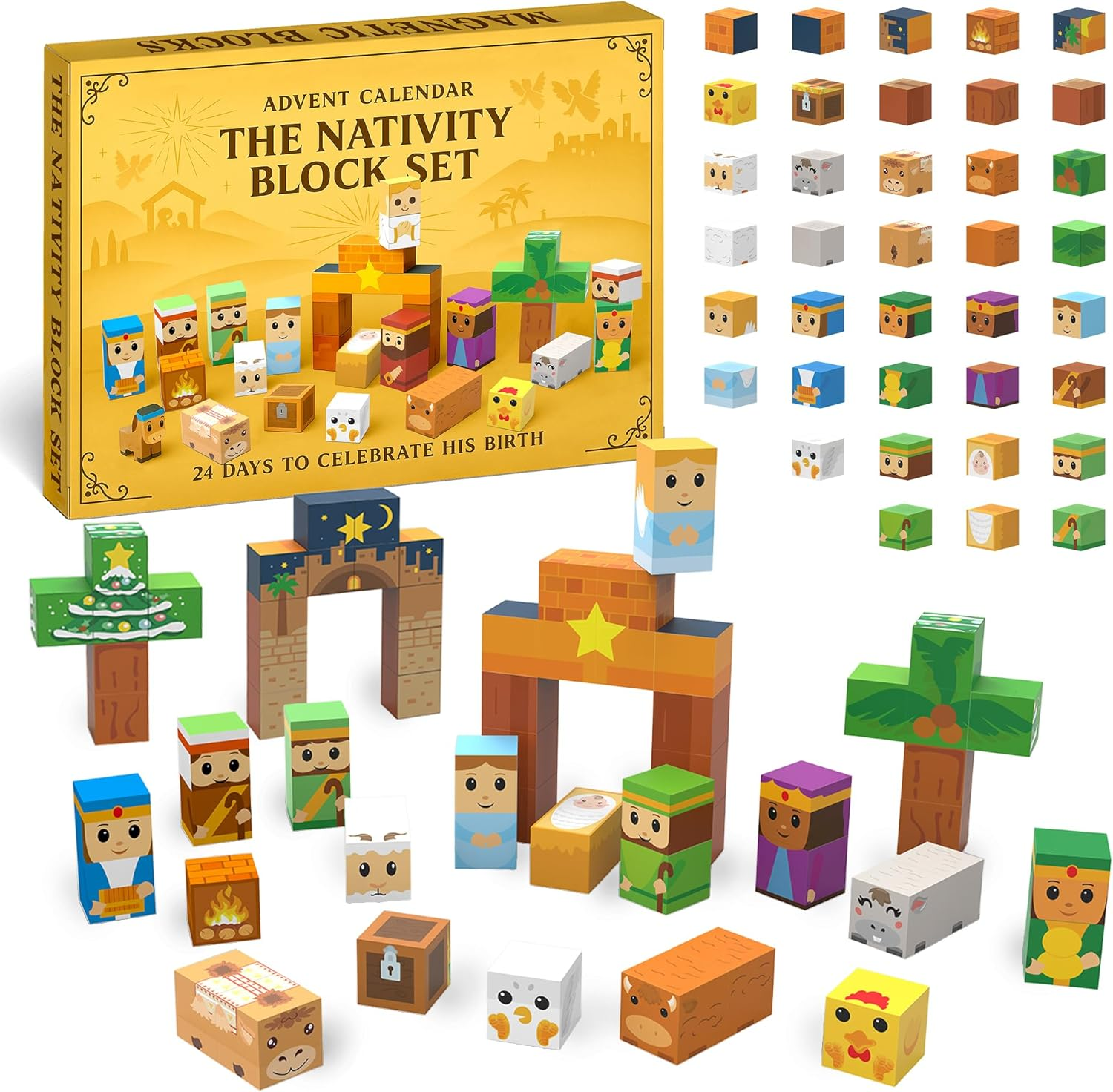 Nativity Advent Calendar 2025, 24 Day Christmas Countdown with Magnet Cubes Jesus Mary Wise Men Angels Animals Magnetic Building Blocks Kits, Educational Holiday Christian Gifts for Kids Boys Teen Girls image number 1