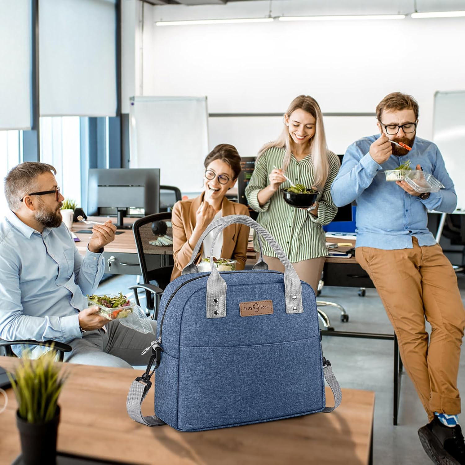 Lunch Bag Insulated Lunch Tote Bag with Adjustable Strap Reusable Lunch Box for Women/Men/Kids Leakproof Lunch Bags Portable Thermal Cooler Bag for Work School Picnic, Blue image number 4