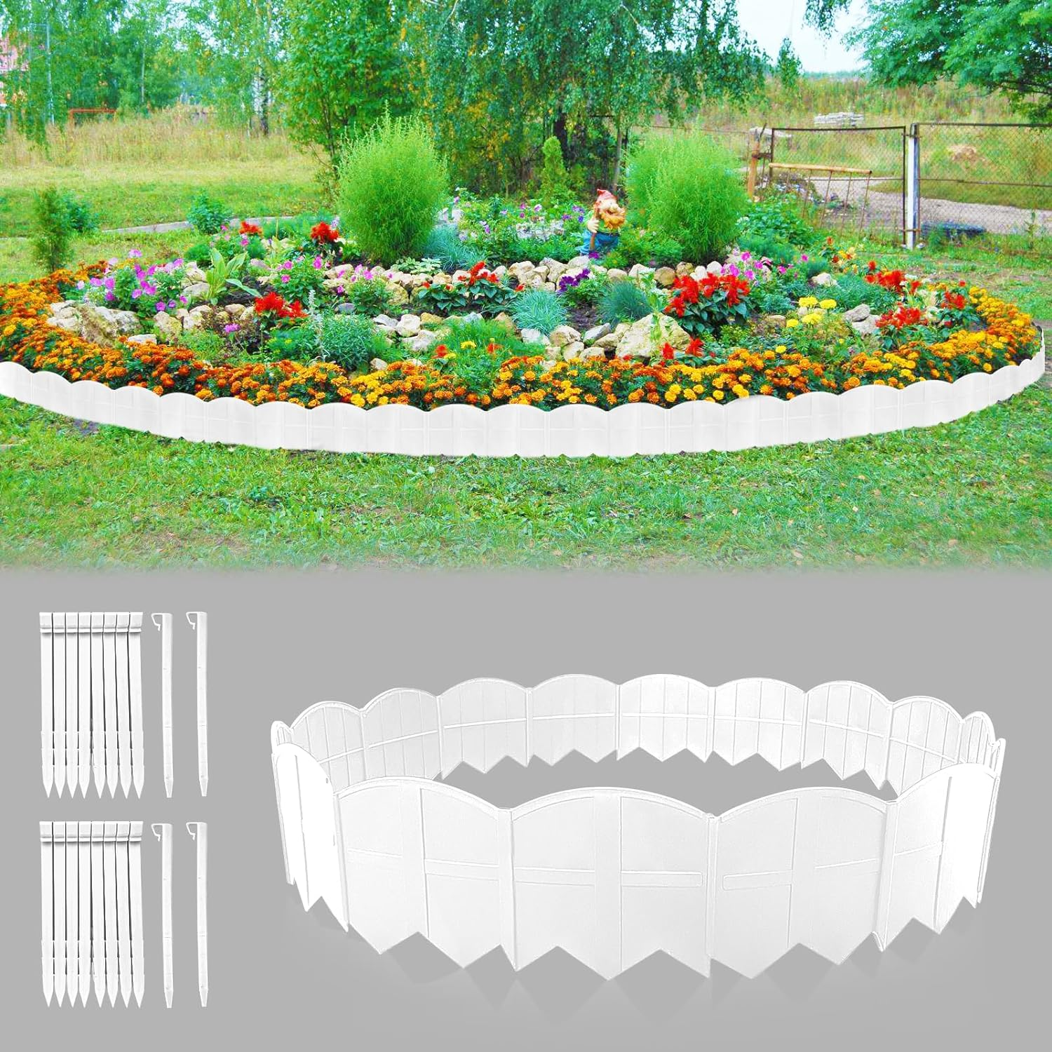 Vashly 20 Pcs 10.17Ft X5.9 H with 20 Spikes No Dig Plastic Lawn Garden Edging Border Landscape Edging Kit, for Outdoor Patio Pathway,The Yard,Lawn Garden Flower Bed Border Edging