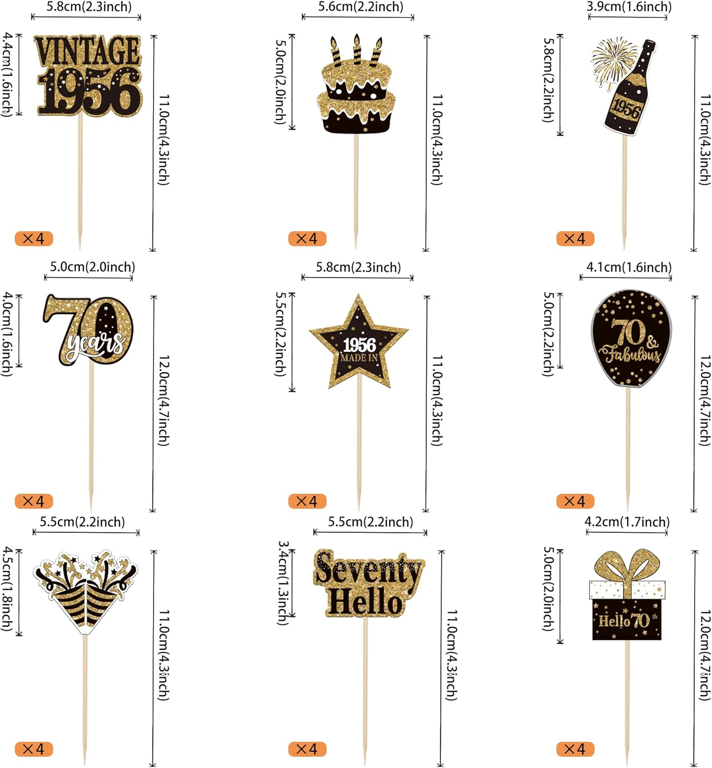 36 Pack Vintage 1956 Cupcake Toppers Cheers to 70Th Birthday Cupcake Picks Hello Seventy Birthday Cupcake Decorations for Happy 70Th Birthday Wedding Anniversary Party Supplies (70Th) - 40Th image number 6