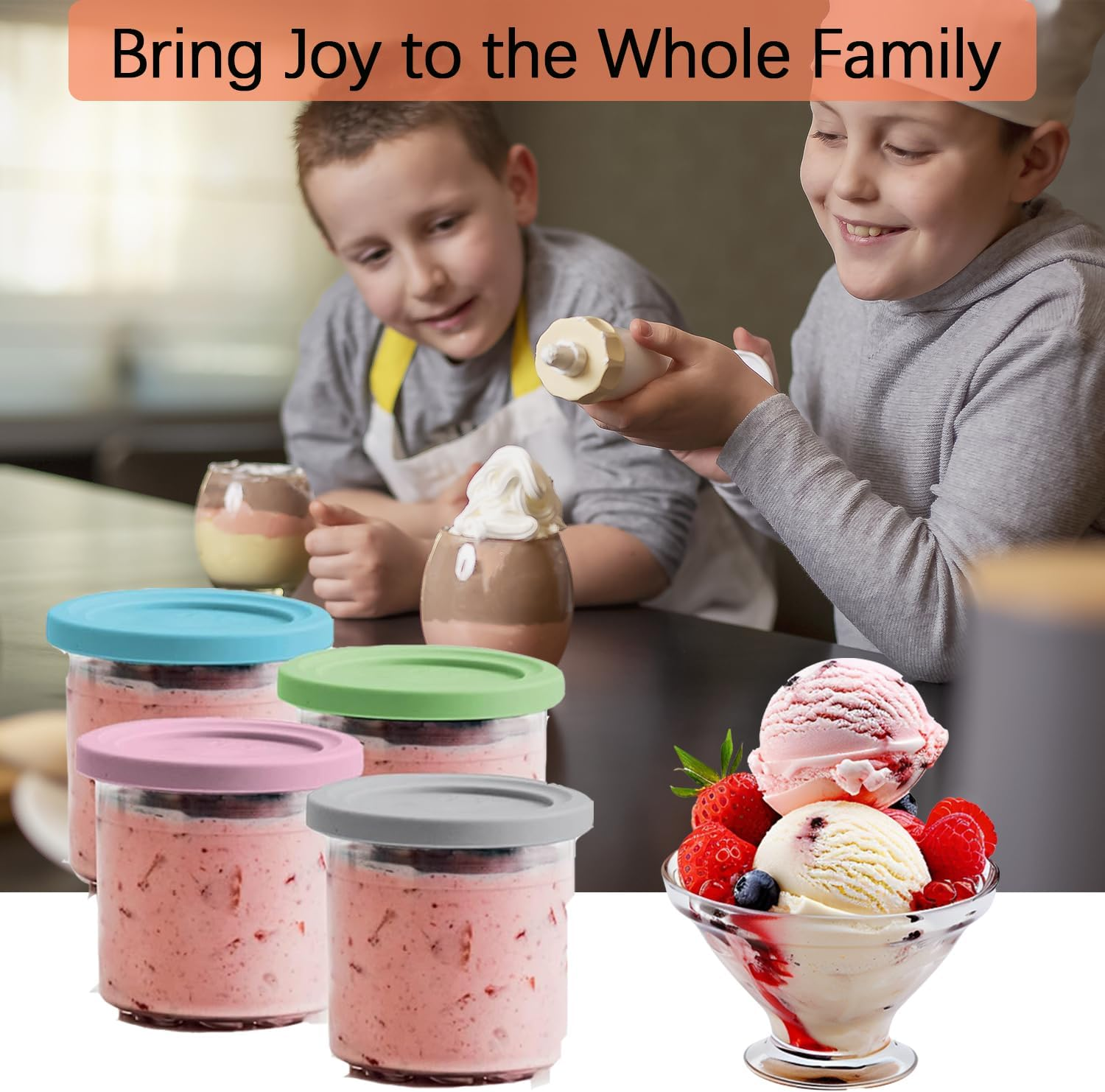 4 Pack Pints and Lids for Ninja,16 Oz Creami Containers,Compatible with Inja Creami NC301 NC300 NC299AMZ Series, Creamy Icecream Containers Cups Set with Lids and Scoops for Home Kitchen