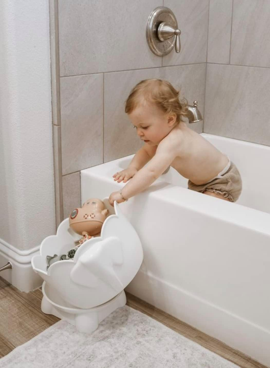 Bath Toy Storage - 2 Piece Elephant Baby Bathtub Toy Holder with Removable Base for Drainage - Drying Kids Bucket Caddy Bathroom Shower Toy Organizer for Baby Bath Toys outside Tub image number 3