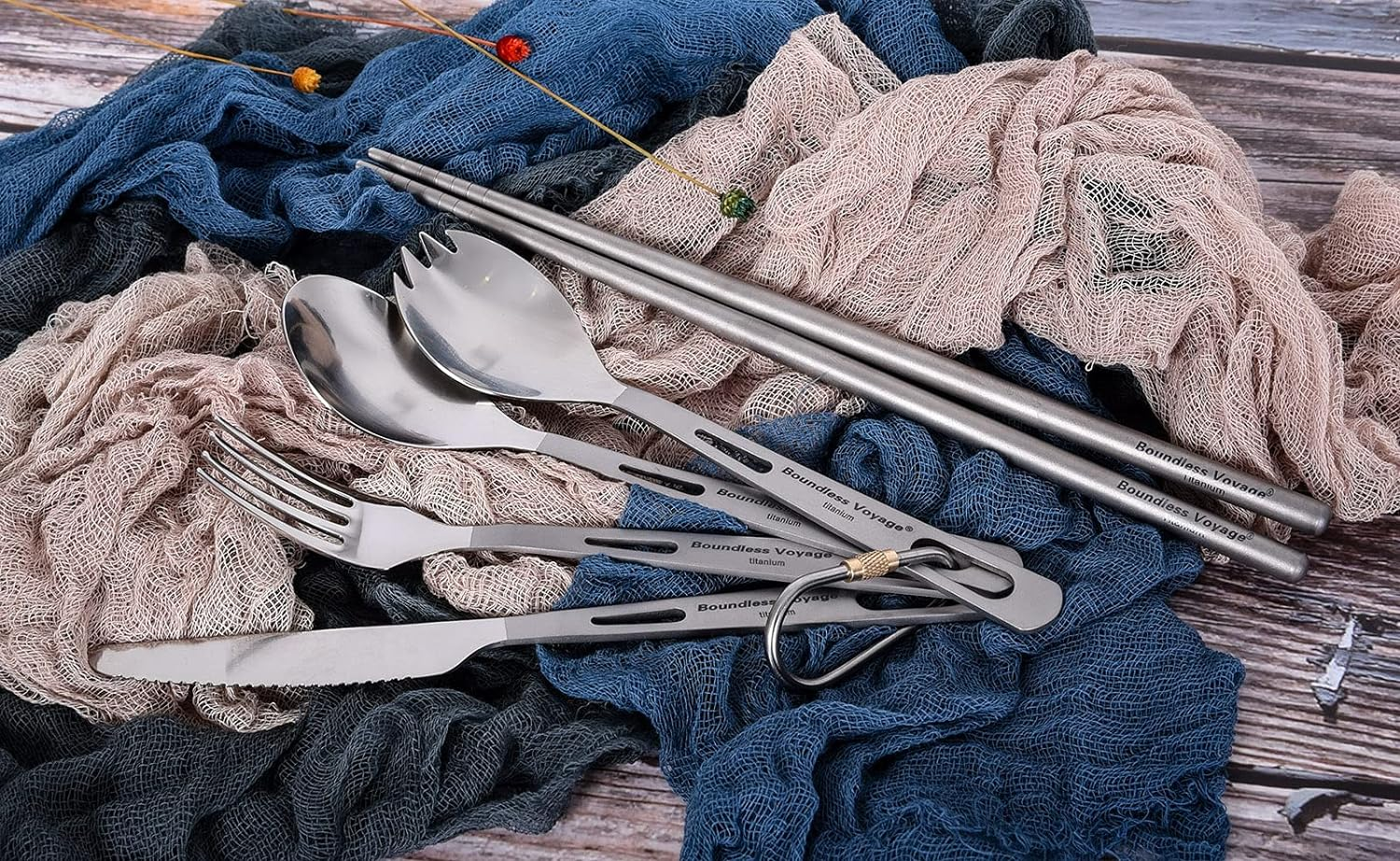 Boundless Voyage Titanium Cutlery Set Lightweight Utensils Portable Tableware Knife Spork Chopsticks Spoon Fork for Home Travel Camping Titanium Cutlery Set image number 5