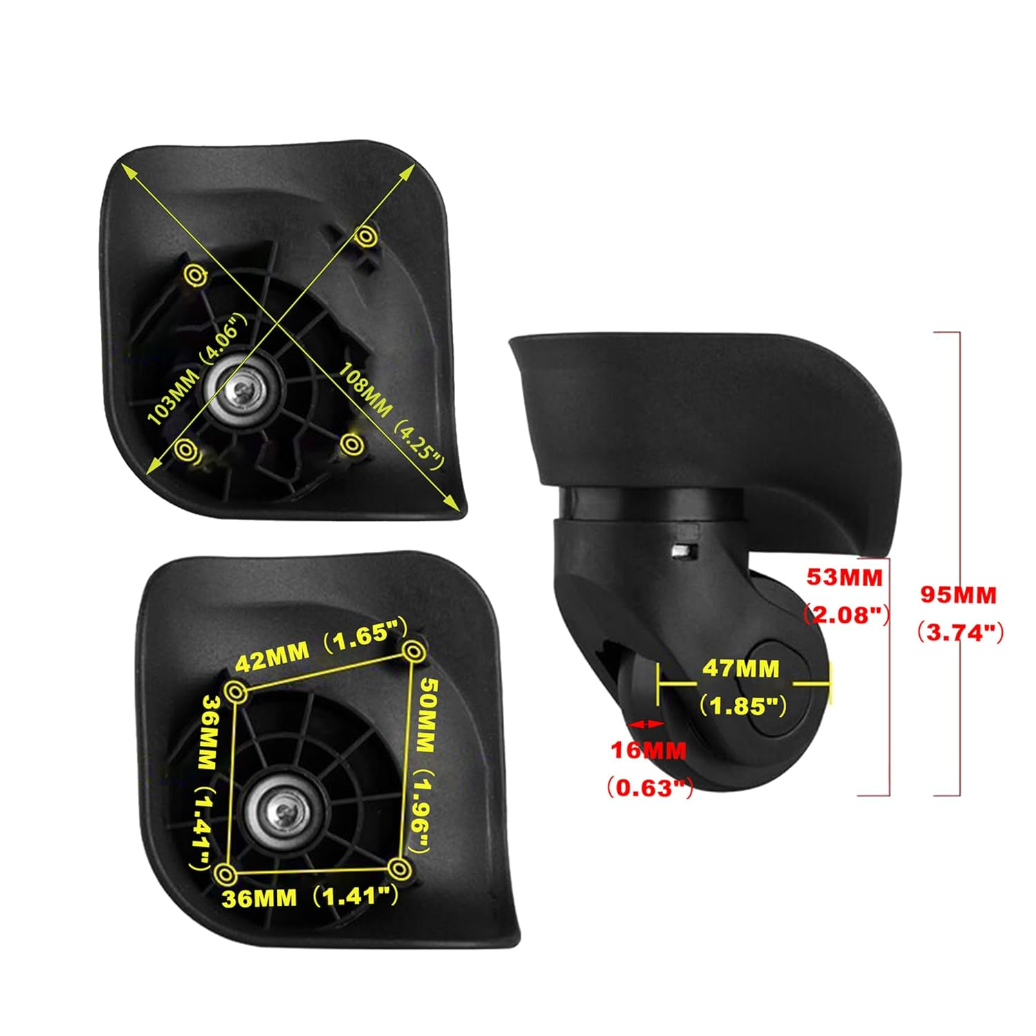 RDEXP 2Pieces 3.74" Luggage Wheel Replacement W041-2-L Right Black W/Screw for Loading image number 1