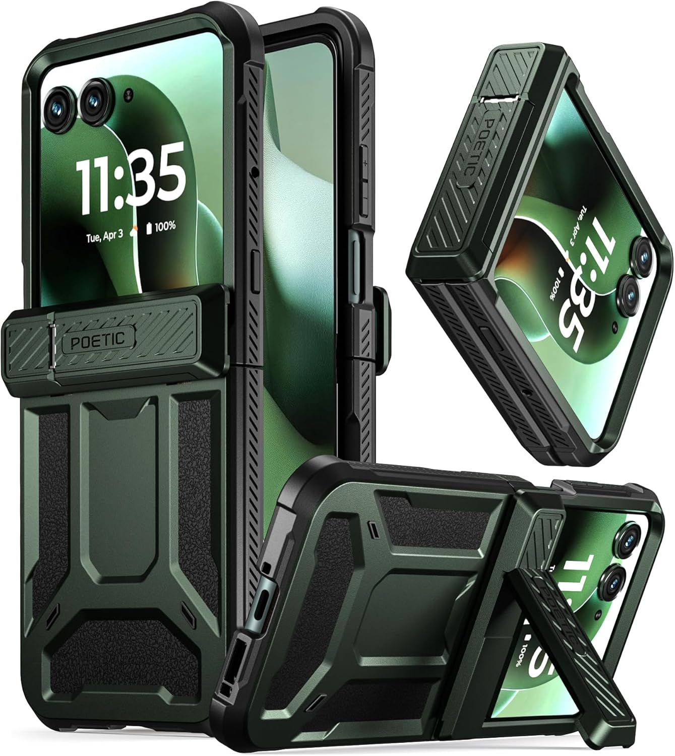 Poetic Spartan Case for Motorola Moto Razr Ultra 2025,[Kickstand][Hinge Protection][20Ft Mil-Grade Drop Tested], Full-Body Rugged Shockproof Protective Cover with Kickstand, Metallic Green image number 1