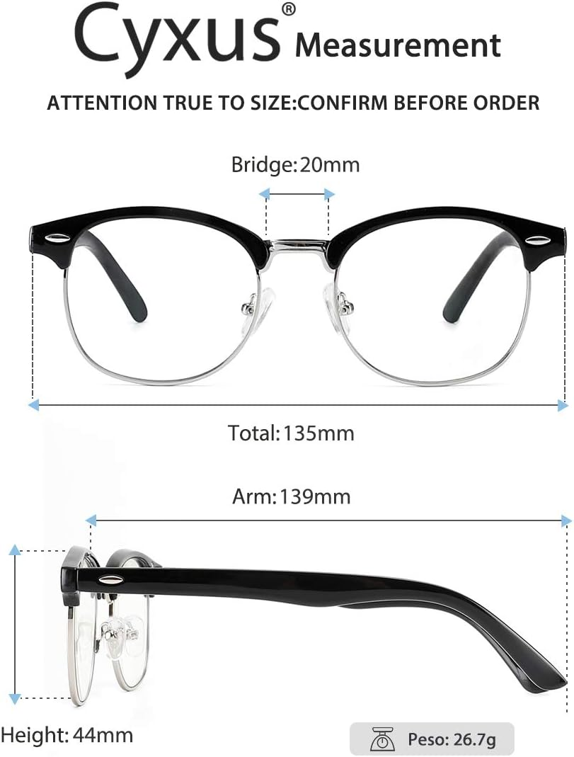 Cyxus Blue Light Glasses Retro Half Frame Clear Lens Computer Eyeglasses for Women Men image number 6