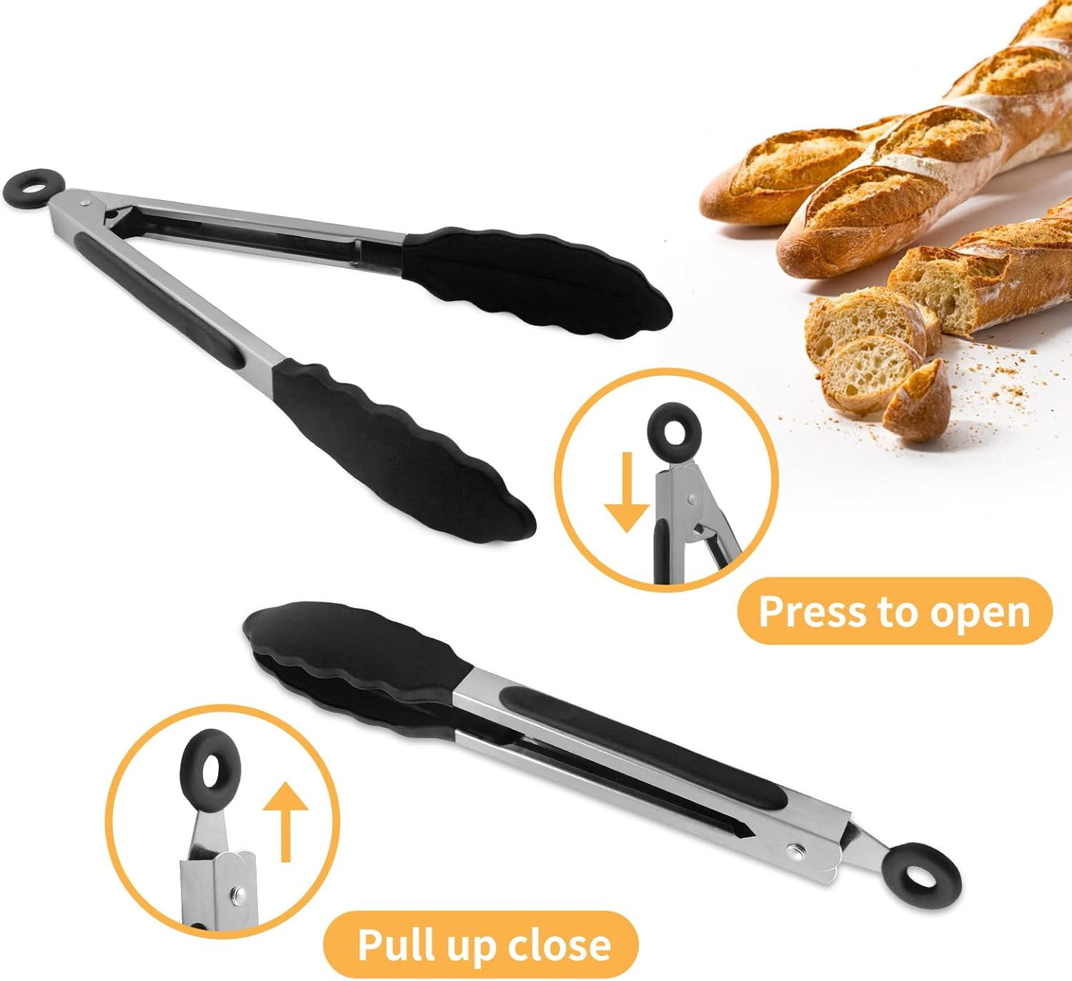 Hitefu 3PCS Kitchen Tongs, 7-Inch Heat Resistant Food Tongs for Cooking with Silicone Tips, Small Serving Tongs Non-Stick for Frying Grilling Salad(Black) - Multicolor image number 3