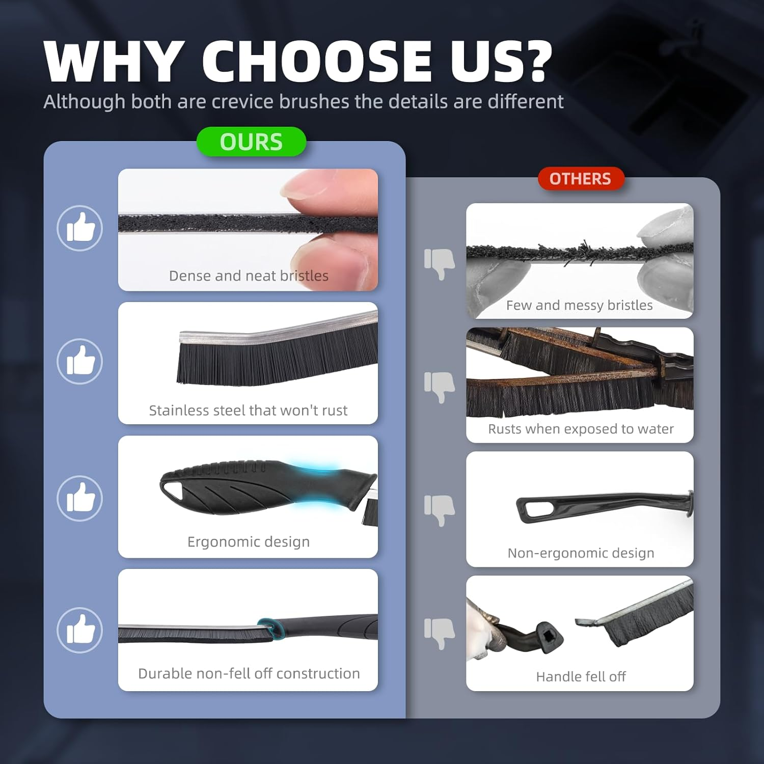 Cleangor Crevice Cleaning Brushes, Cleaner Scrub Brush Tool for Hard to Reach Tight Space, Home Essentials, Cleaning Supplies for Shower, Bathroom, Kitchen, Toilet, Window image number 4