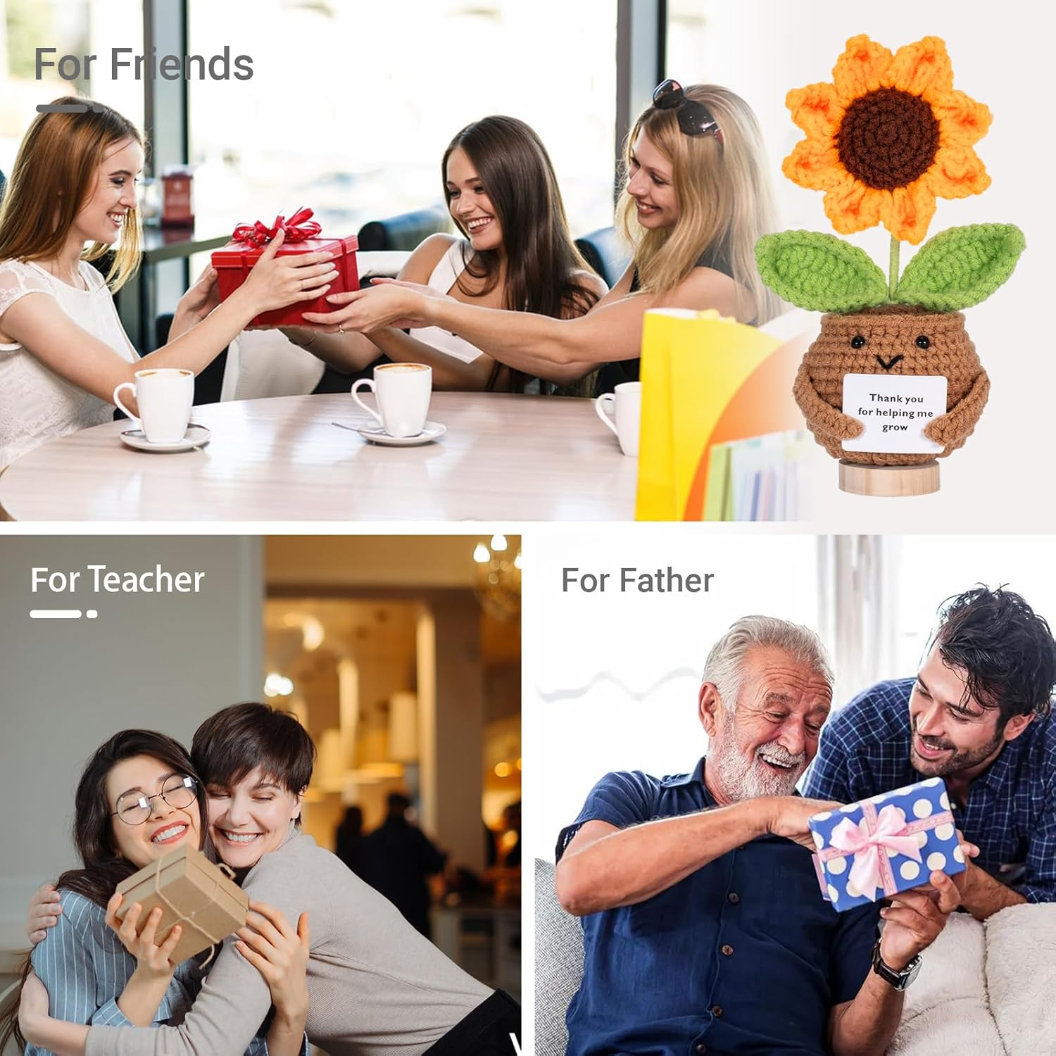 Mini Cute Positive Gifts Crochet Plant Thank You Crochet Gift Teacher Appreciation Gift Christmas, Birthday Best Friend,Teacher, Sister, Mom Gifts (Yellow Sunflower) image number 1