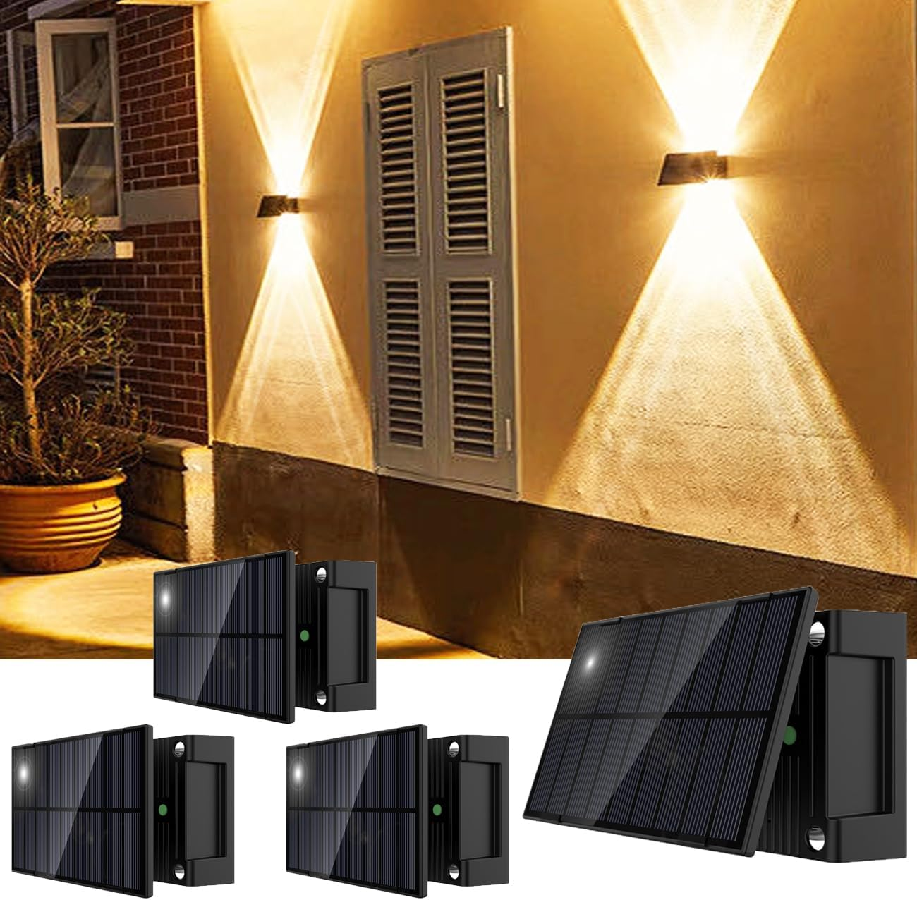 Talwei Solar Wall Light Outdoor up and down Lights Solar Light for Outdoor Use Warm White LED Lighting Waterproof Wall Light Wall Wireless Waterproof Fence (4, 6 Leds) image number 4