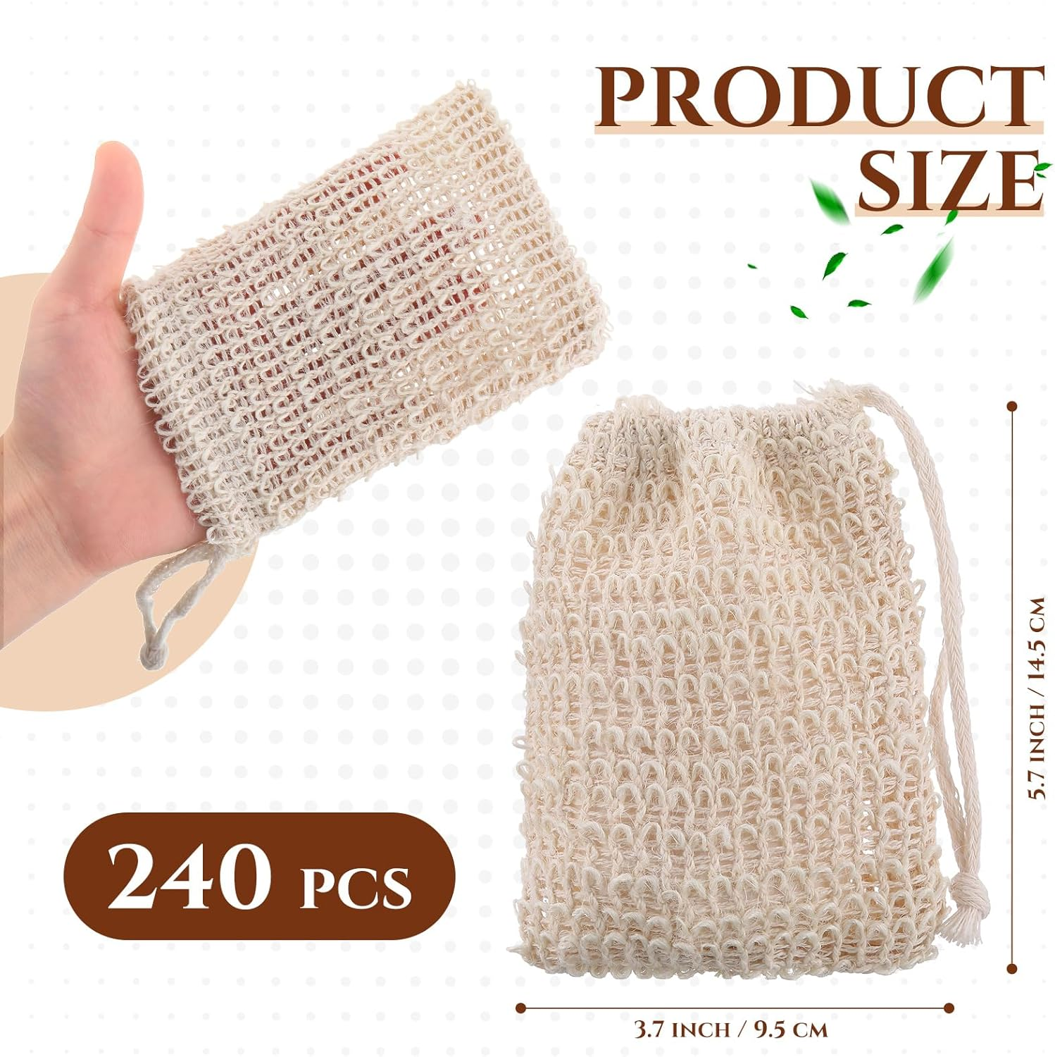 Rtteri 240 Pcs Soap Exfoliating Bag, Natural Sisal Soap Pouch Saver Body Shower Bar Mesh Body Net with Drawstring for Foaming and Drying image number 2