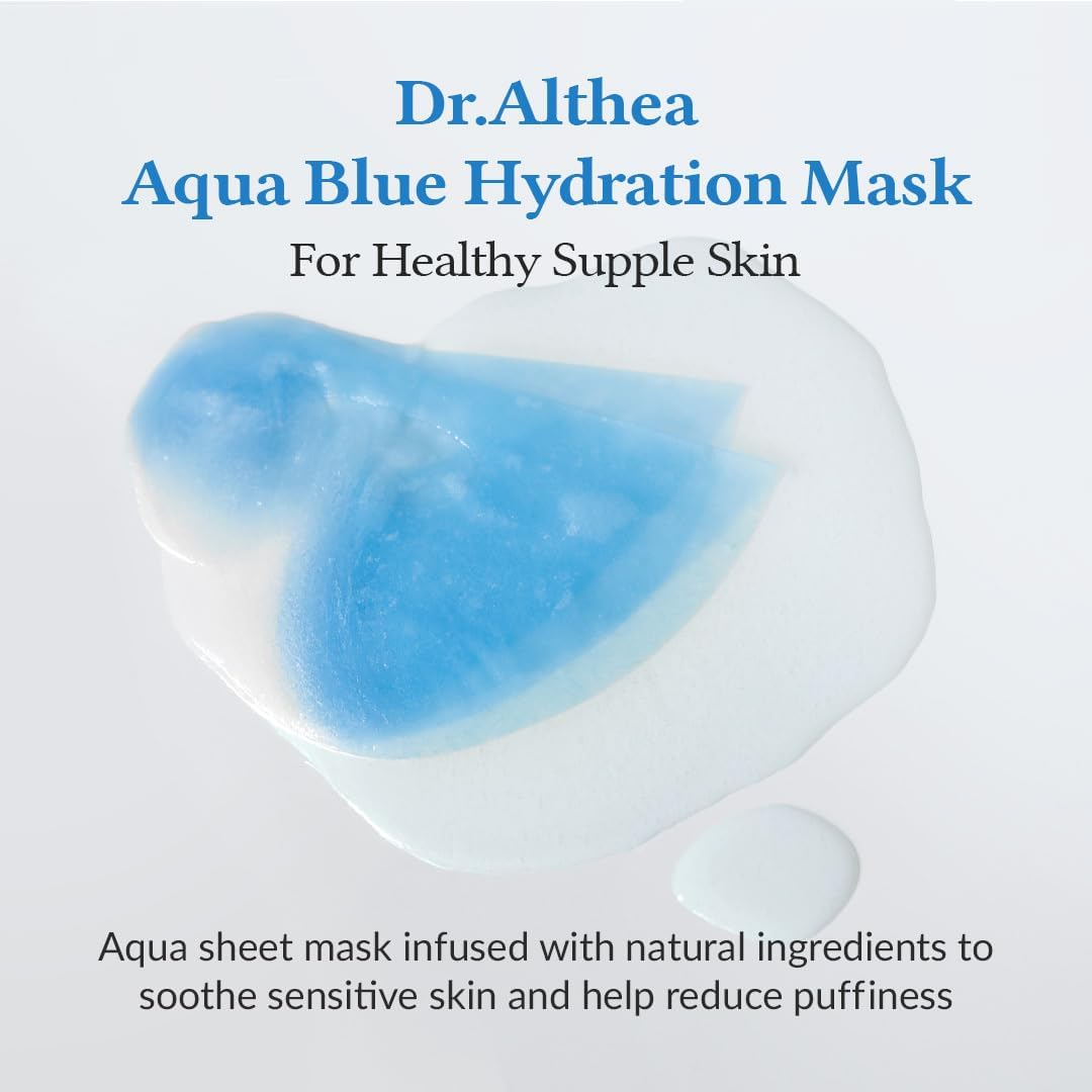 Dr.Althea Aqua Blue Hydration Mask | Reduce Facial Puffiness with Tannins | Sheet Mask for Long-Lasting Hydration | Vegan Korean Skincare (Pack of 4)