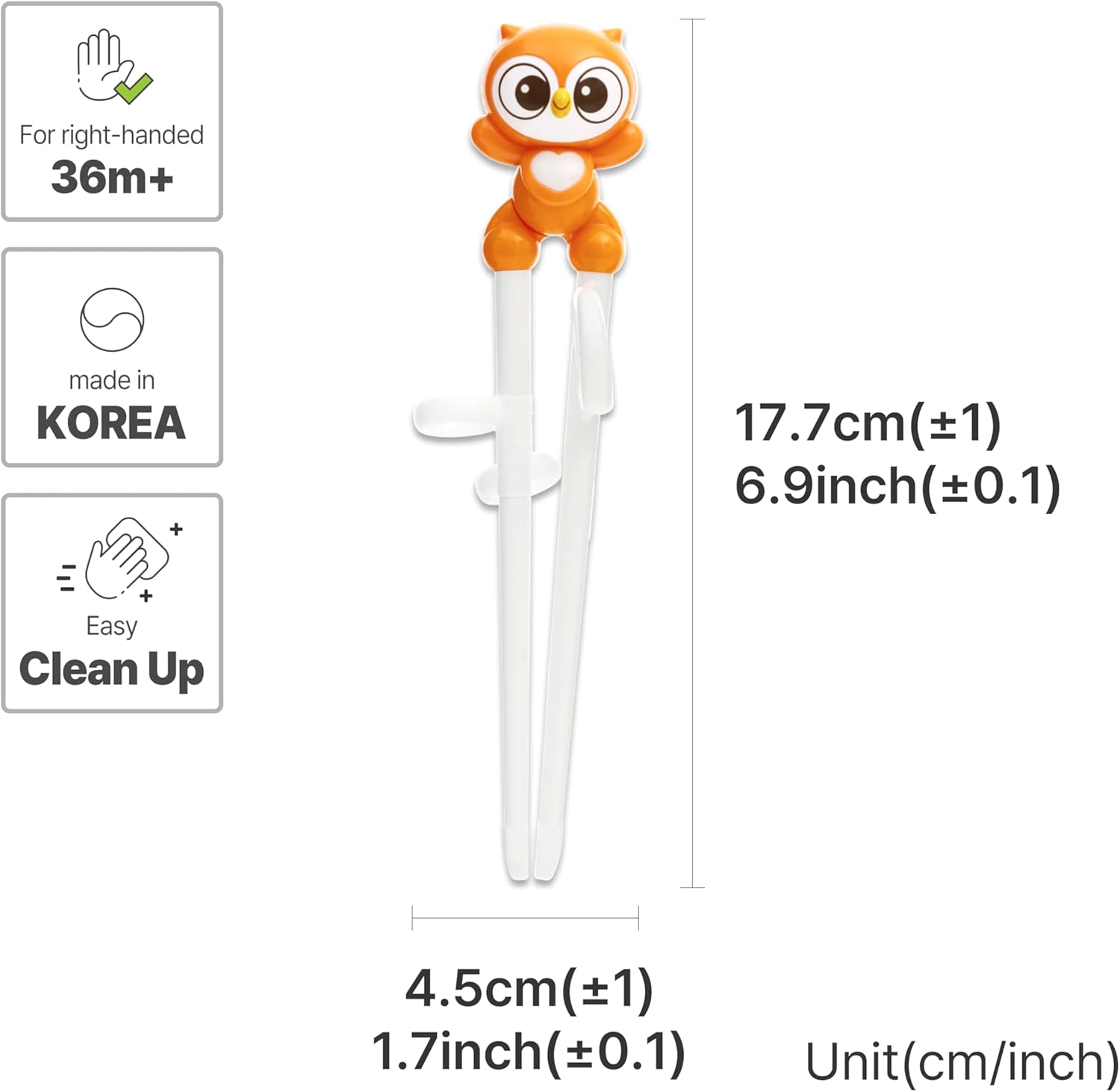 Edison Friends Training Chopsticks, Learning, Beginner, Brain Training, Practice, Korean Food, Japanese Sushi, 1 Step to Learn Chopstick, Right Handed - Made in Korea (Owl) image number 2