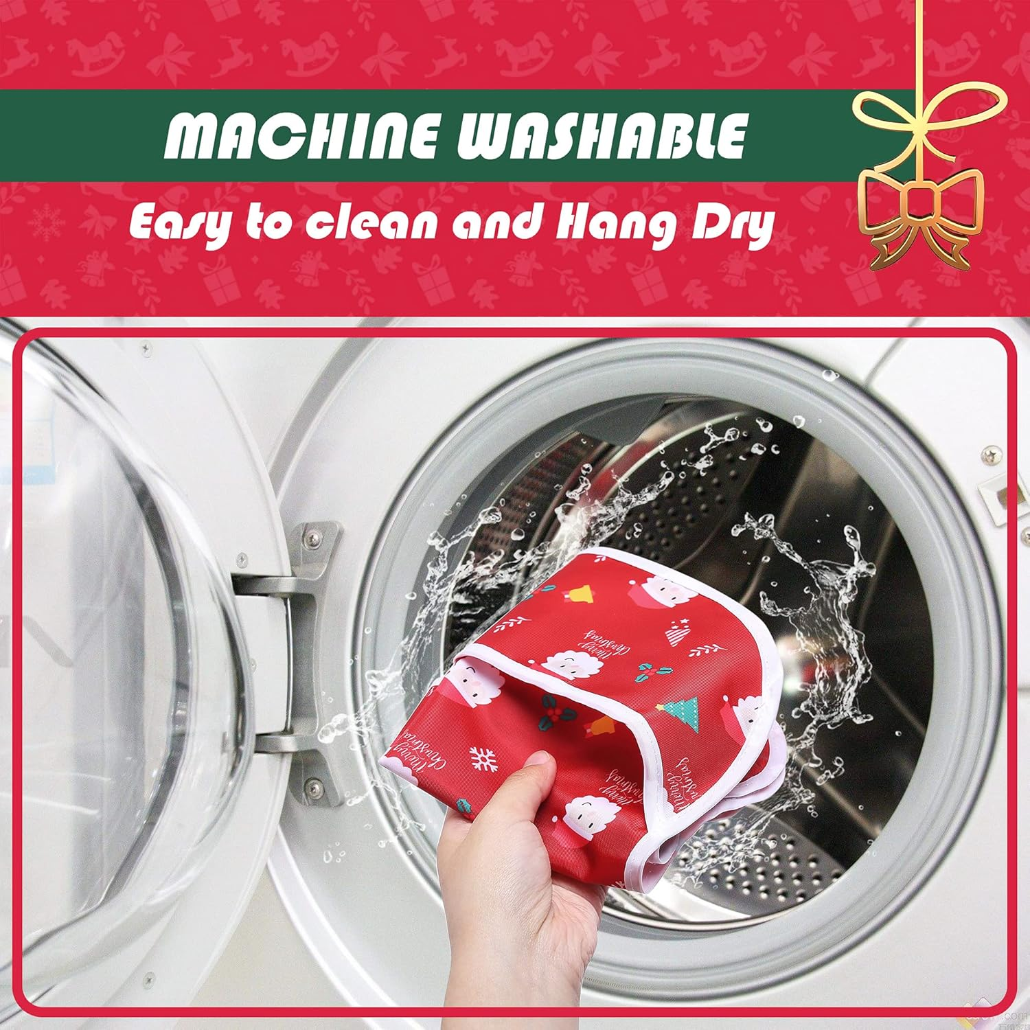 Christmas in July，Little Dimsum Feeding Baby Bibs Waterproof Drool Christmas Bib Coverall 2 PCS Set Adjustable Closure for Babies Toddlers with Large Pocket（Snowman&Santa） image number 5