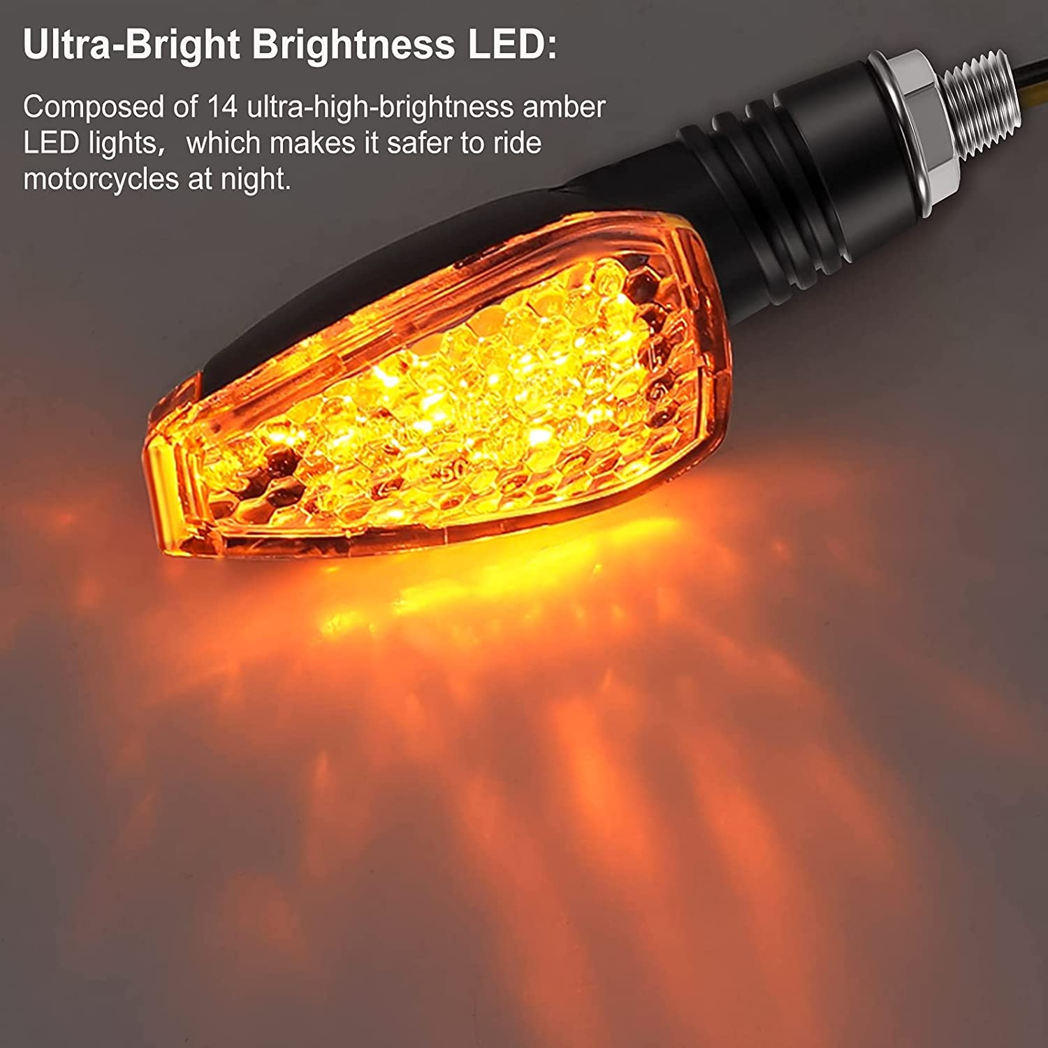 4 Pieces Motorcycle Turn Signal Lights Indicators Flowing 14 LED 12V Motorbike LED Blinker Amber Lamp Mini Stalk Arrow Front Rear Lights image number 3