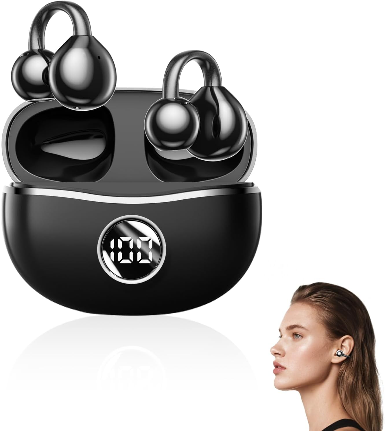 Horuili&reg; Open Bluetooth Headset, Wireless Ear Clip Headphones, Wireless Bluetooth 5.4, Open Ear Bluetooth Headphones, Noise Reduction, Dynamic Equalizer, 3D Sound image number 5