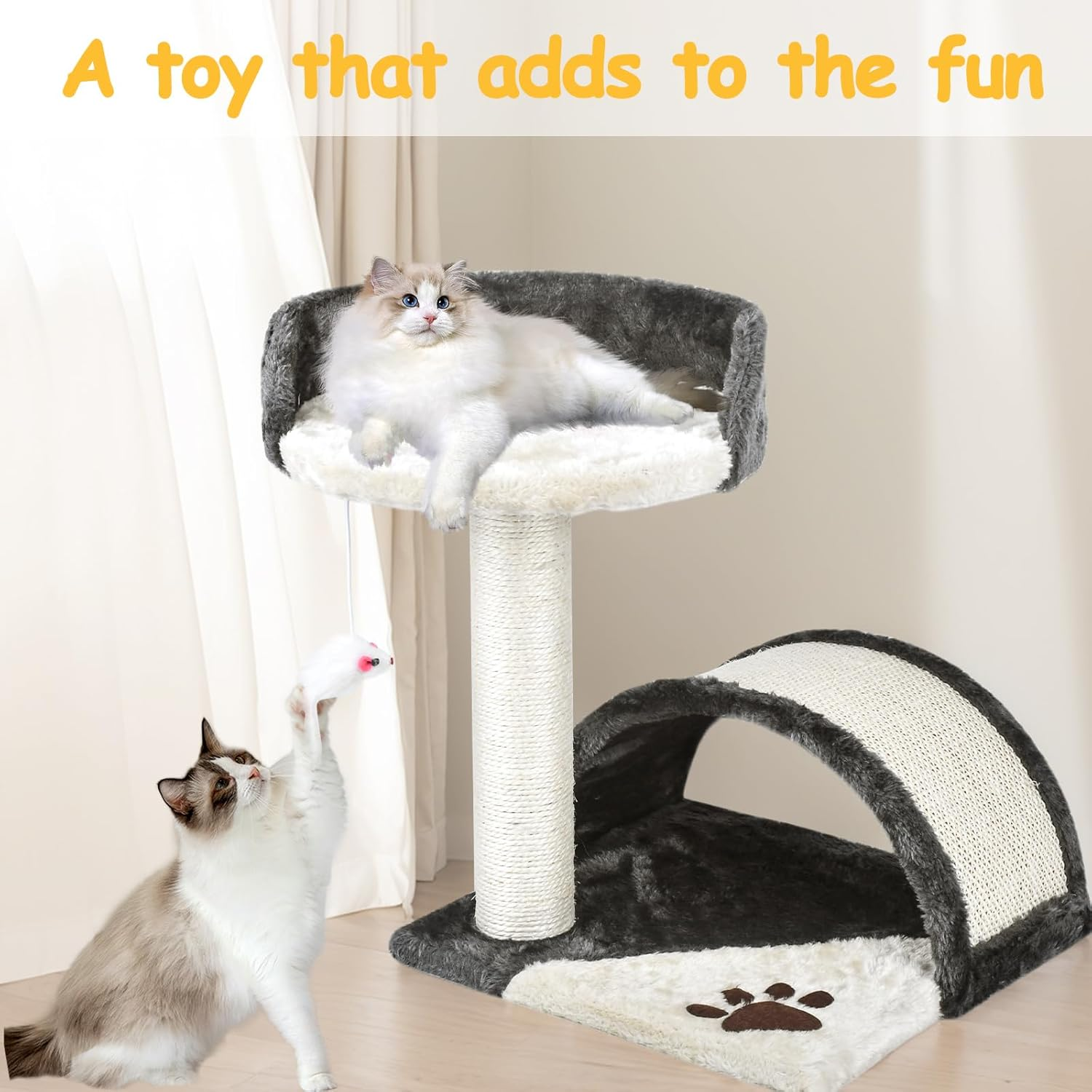 FIEKKRNR Cat Tree Tower with Scratching Posts, Activity Centre Climbing Tree Furniture, Natural Sisal Scratching Post, and Dangling Ball for Indoor Cats, Beige & Gray image number 1