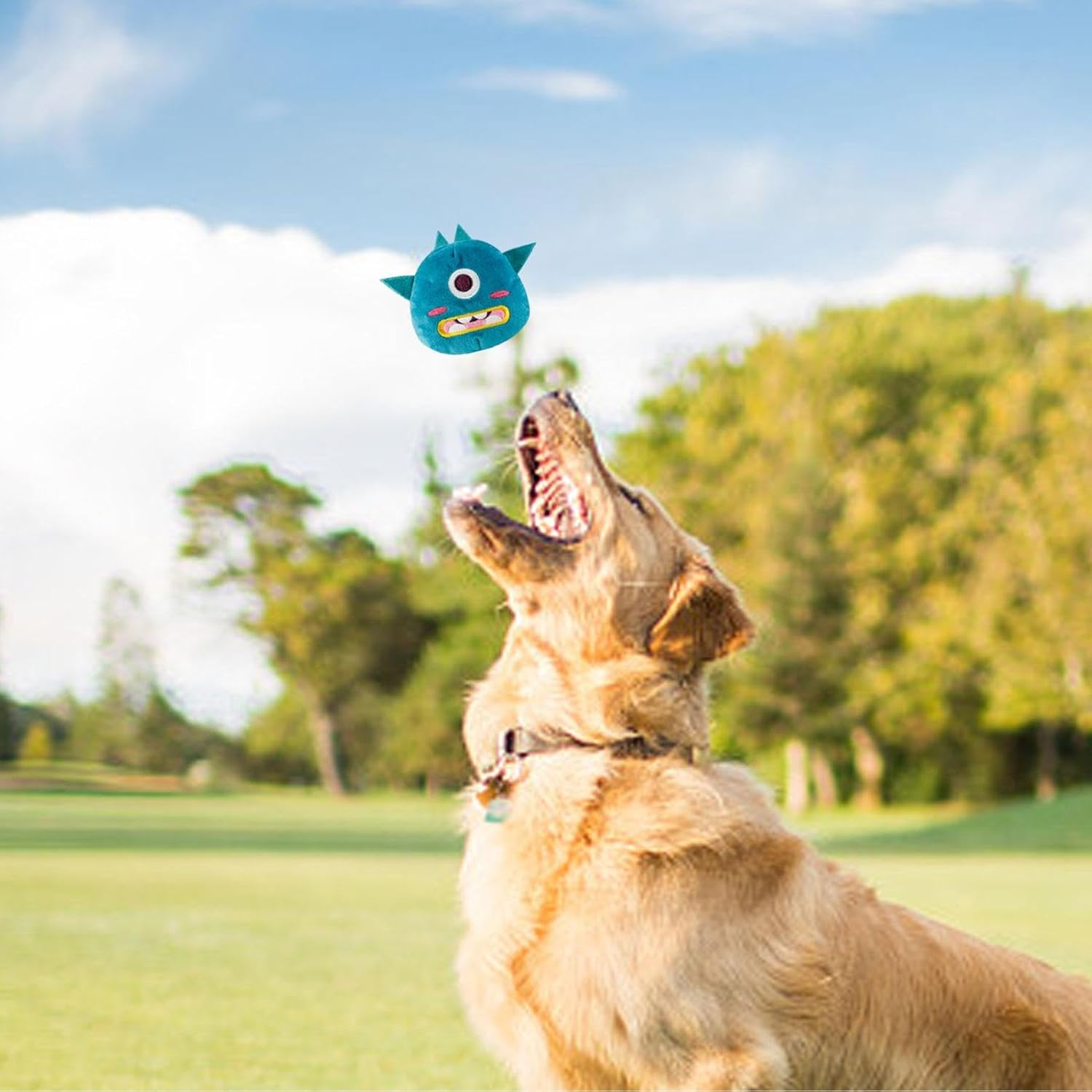 Dog Toys Squeaky Ball | Rubber 2 in 1 Beast Shaped Dog Chew Toy | Sound Dog Ball, Dog Teething Toys for Puppy Small Medium Dogs, Pet Sound Toys Catcoq - D: C-Bit Beast Cloth Cover + Orange Sound Ball image number 2