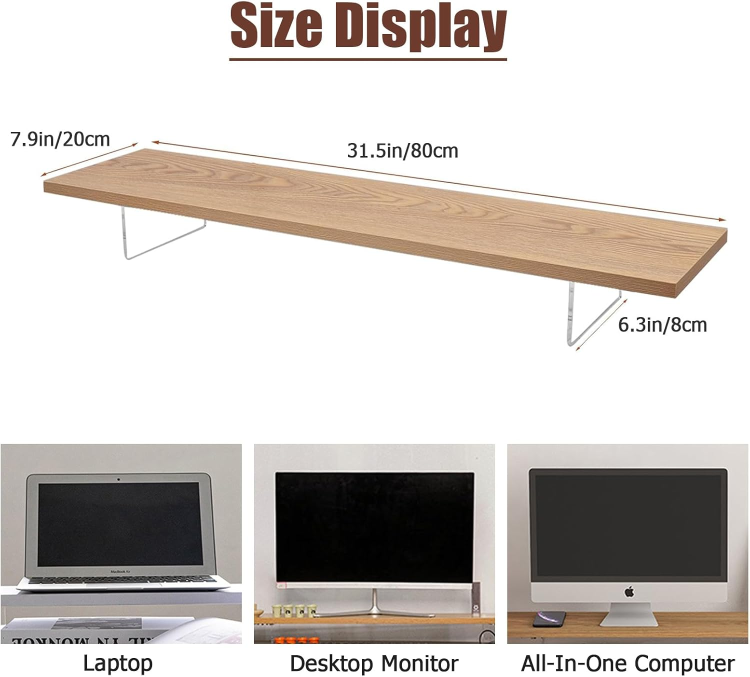 Monitor Stand Riser,Wood & Acrylic Computer Monitor Stand,Desk Organizer Accessories,Multifunctional Desktop Organizer Stand for Laptop, PC, Computer, Printer(Wood) image number 5