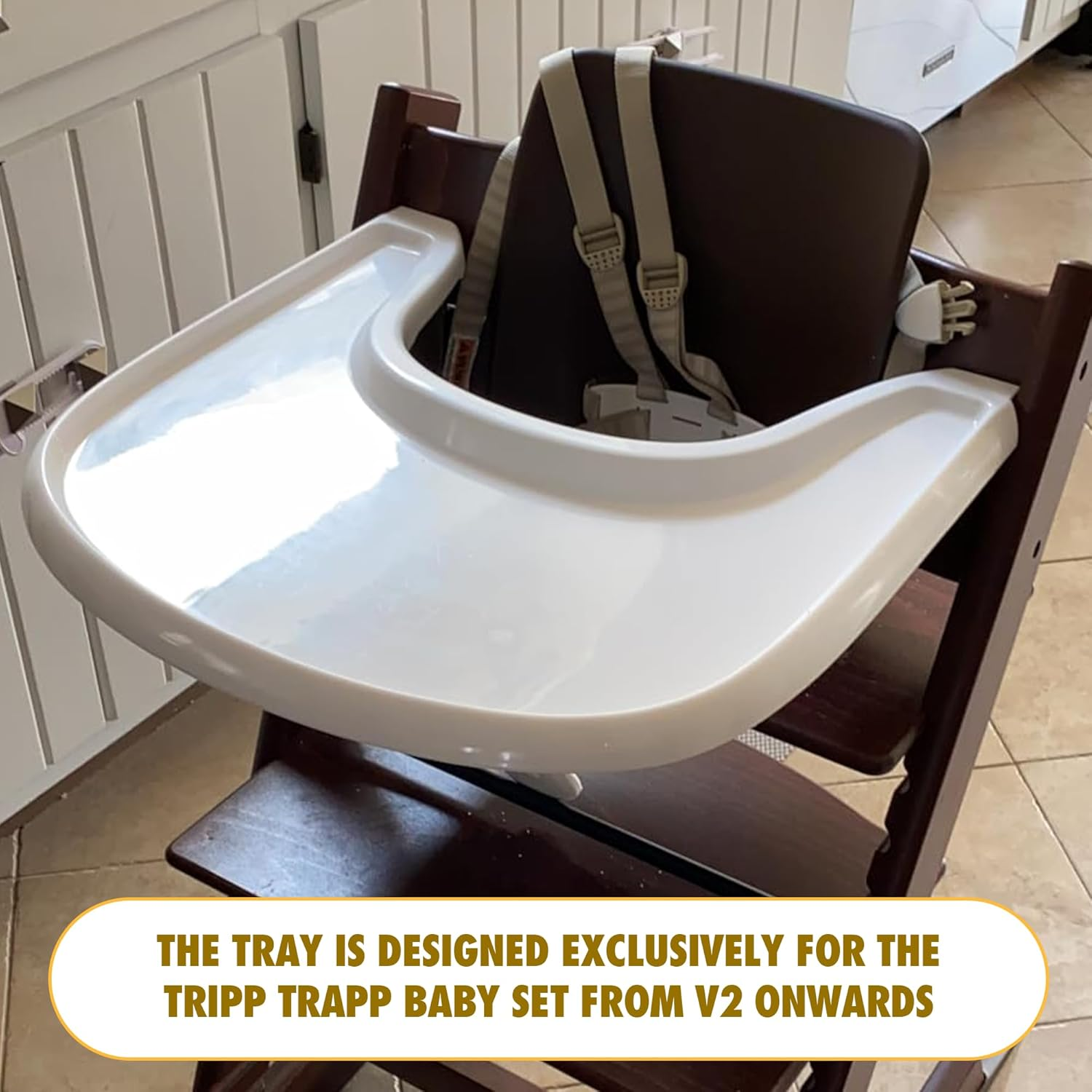 Luqibabe Baby High Chair Tray Compatible with Stokke Tripp Trapp Chair (V2 and Beyond) with Smooth Surface and Strong Suction Power Made of Food-Safe Plastic (BPA BPS BPF Lead Phthalate Free) - White - White image number 5