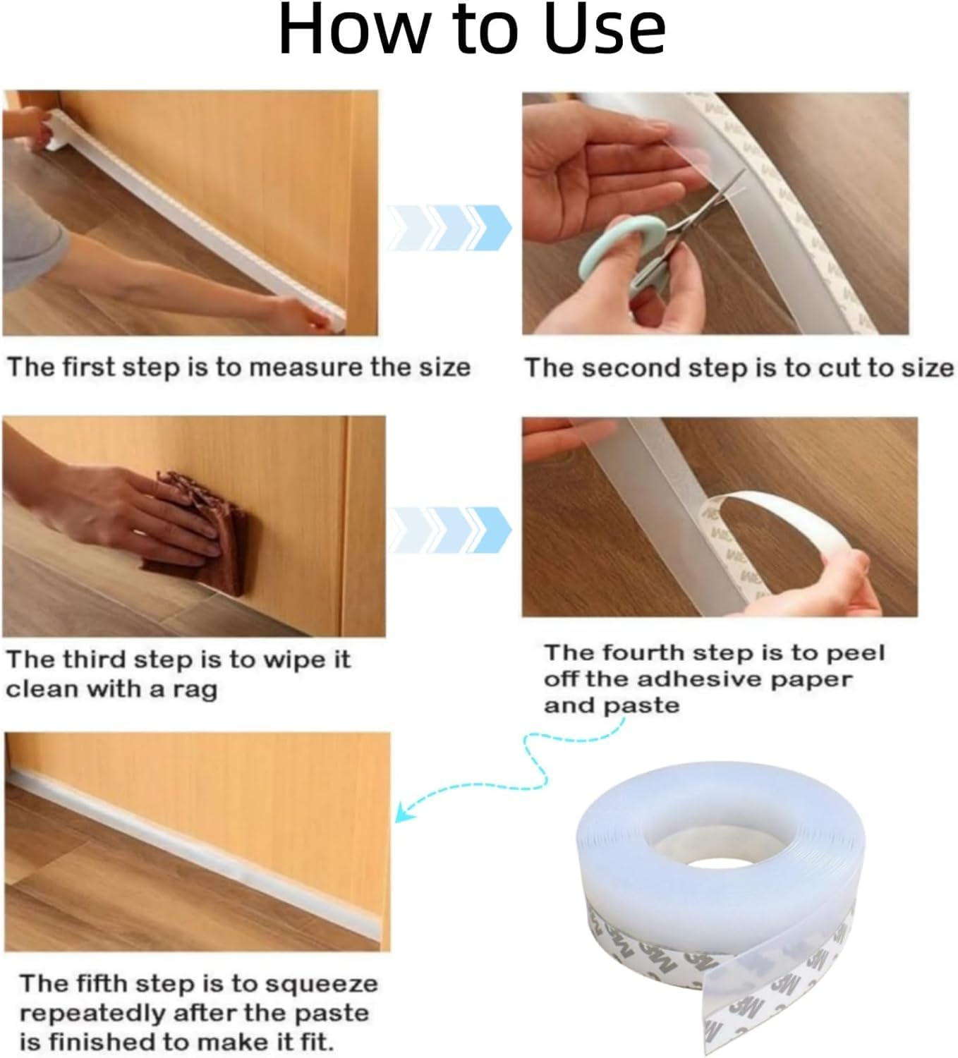 16Ft Silicone Seal Strip,Weather Stripping for Door or Window,Weatherproof Soundproof Self Adhesive Door Bottom, Draft Stopper Silicone Strip Tape for Door Window and Shower Glass image number 3