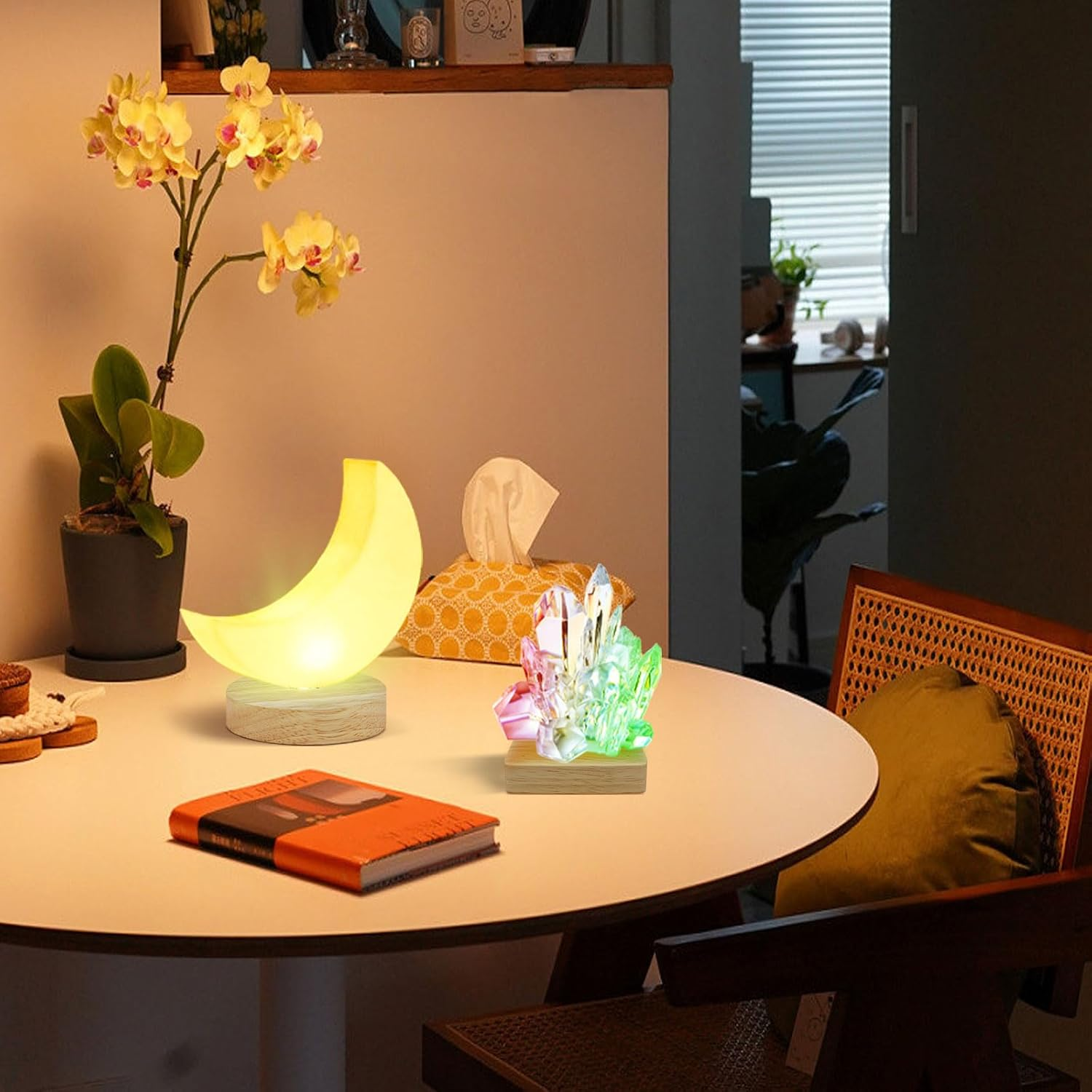 Aepiraza round Led Light Wood Base, 3.94 Inch Wooden Light Stand Base round Wooden Led Lights Display Base Wood Led Lights Display Bases for 3D Crystal Glass Resin Art (Multicolor+Yellow) image number 5