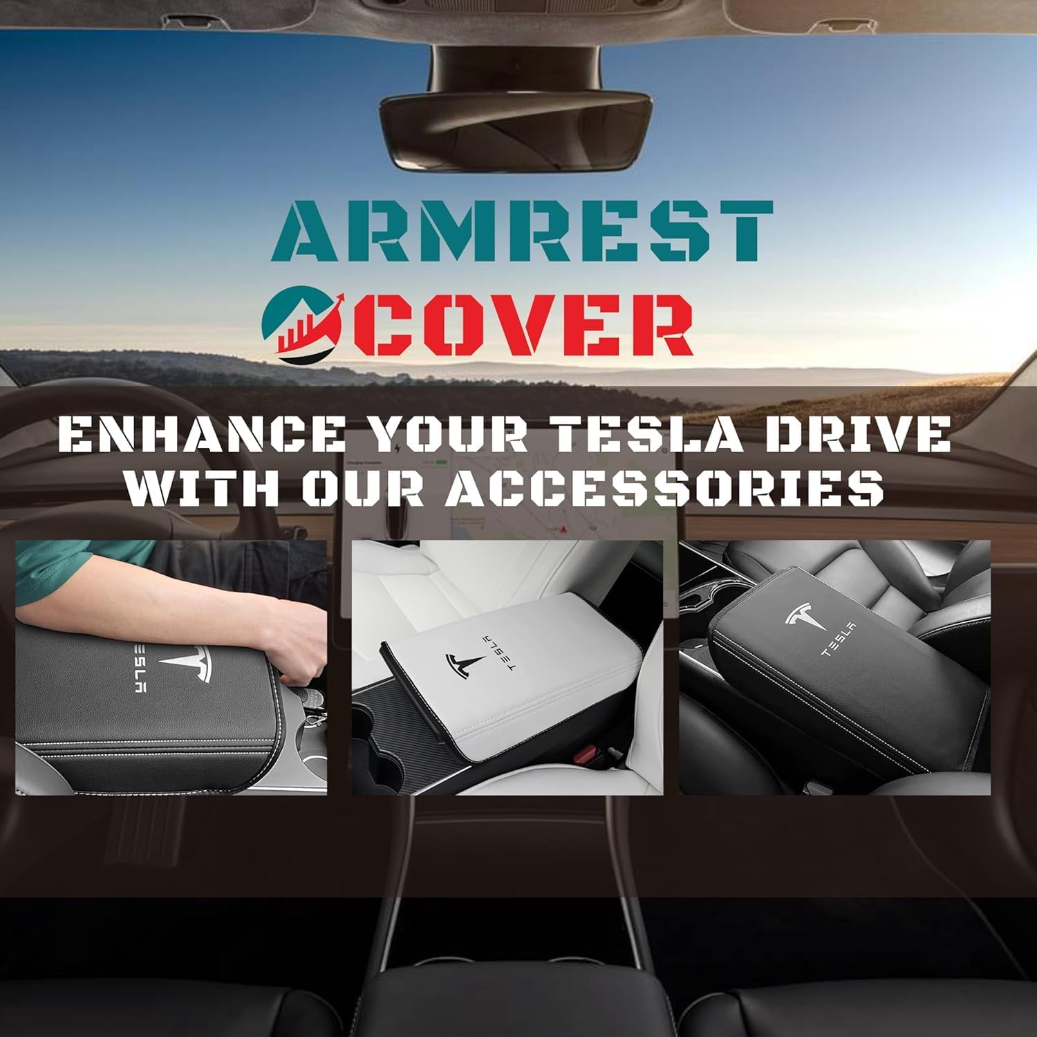 Armrest Cover Compatible for Tesla Model 3/Y Center Console Armrest Cover - Interior Accessories Leather Center Console Protector Pad for Model 3 2017-2024 or Model Y 2020-2024 (Black) image number 6