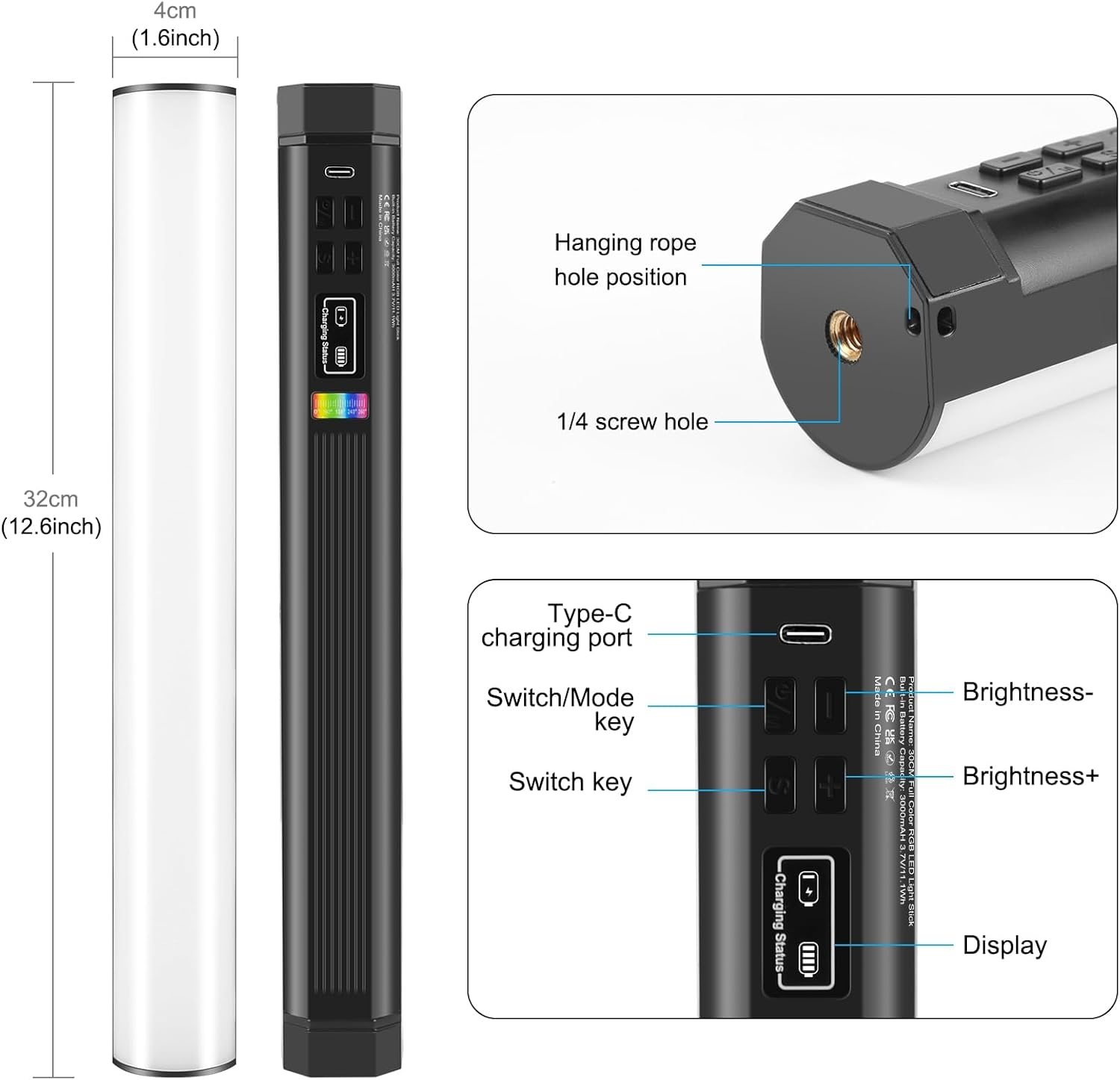 PULUZ Photography Lighting, 360&deg; Magnetic Handheld Light Wand with 2000Mah Rechargeable Battery, 2500-9000K Dimmable Tube Light for Camera, Studio Photography, Tiktok, Youtube, Vlogs (30Cm/11.8 In) - 30Cm. image number 4