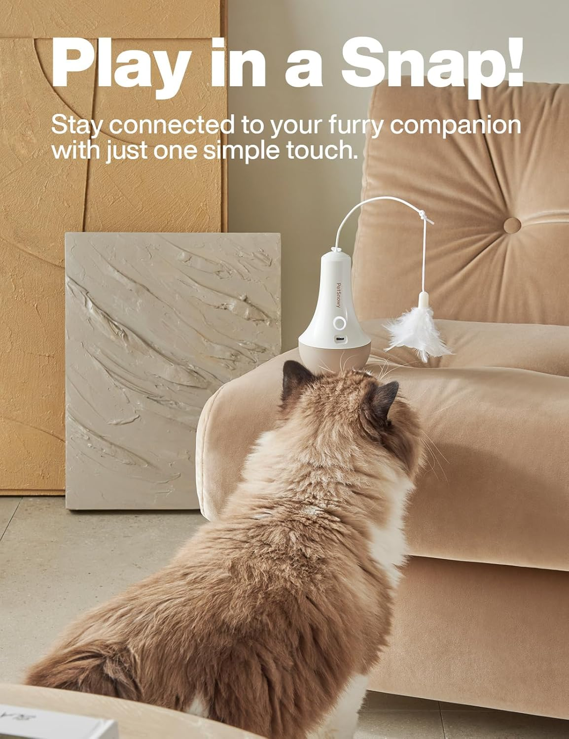 Interactive Cat Toy for Domestic Cats, Ultra Quiet Automatic Cat Toy with Random Movement, Interactive Cat Feather Toy for Active Cats, Automatic off Timer, Again image number 3