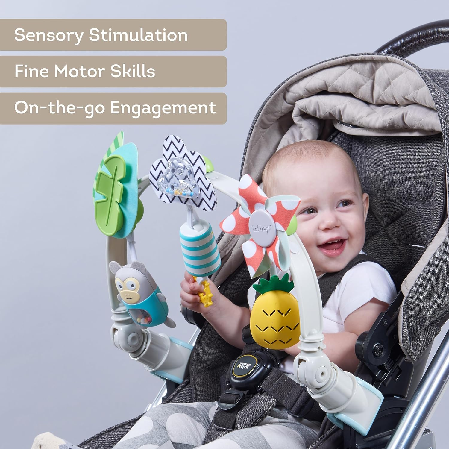 Taf Toys &lsquo;Tropical Orchestra Arch&rsquo; | Ideal for Infant & Toddlers, Fits Stroller & Pram, Activity Arch with Fascinating Toys, Stimulates Baby&rsquo;S Senses and Motor Skills Development, Easier Outdoors image number 3